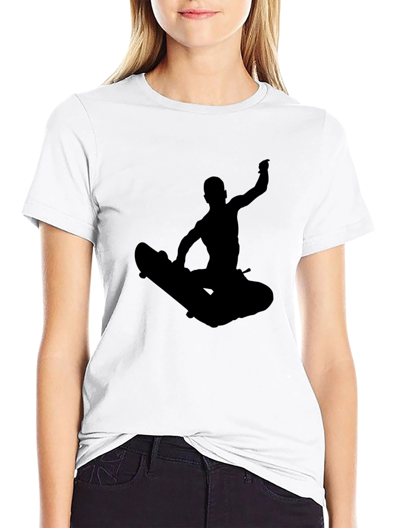 Skateboarder Silhouette Graphic Tee - Cool Black T-Shirt