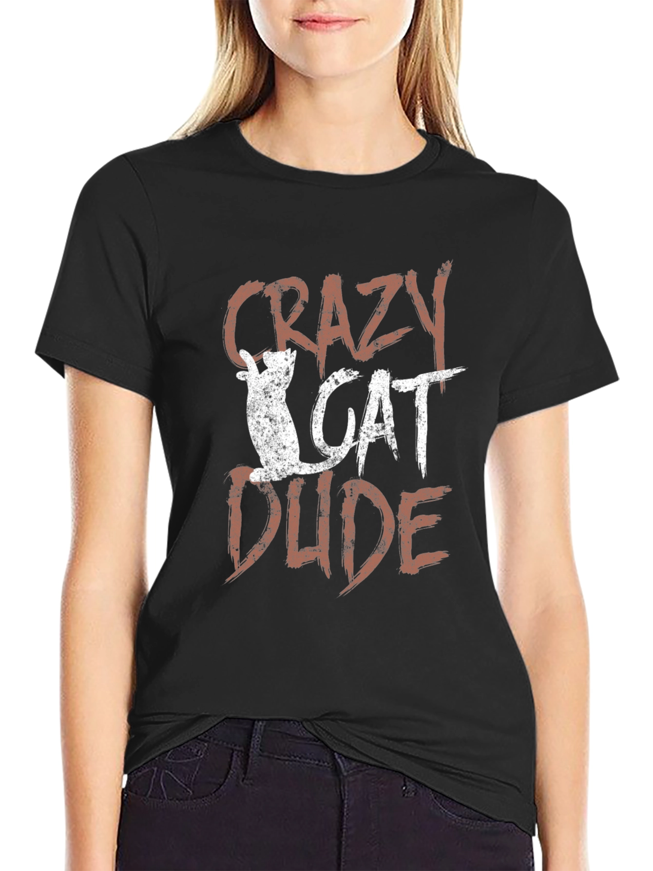 Crazy Cat Dude Black Graphic T-Shirt