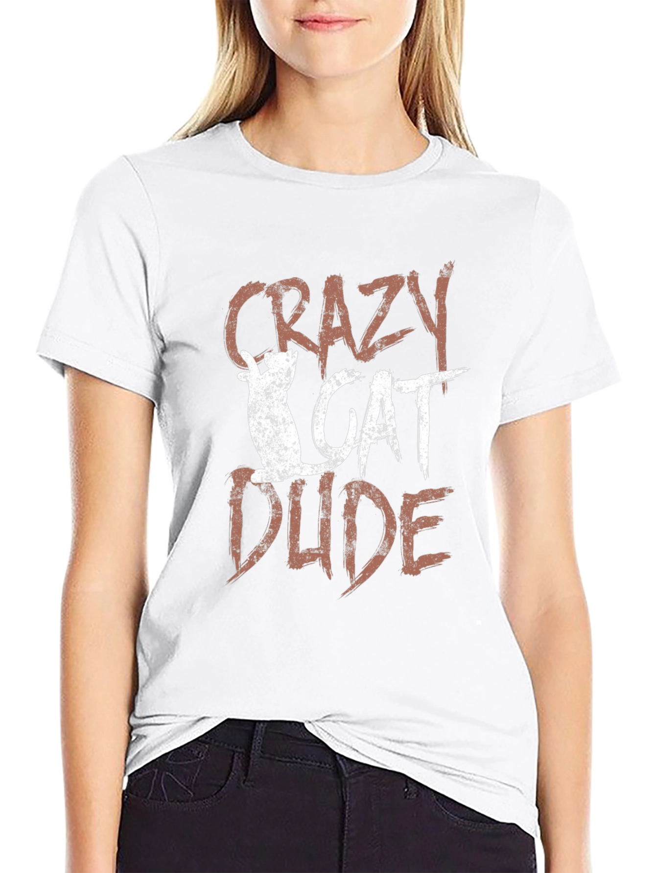 Crazy Cat Dude Black Graphic T-Shirt