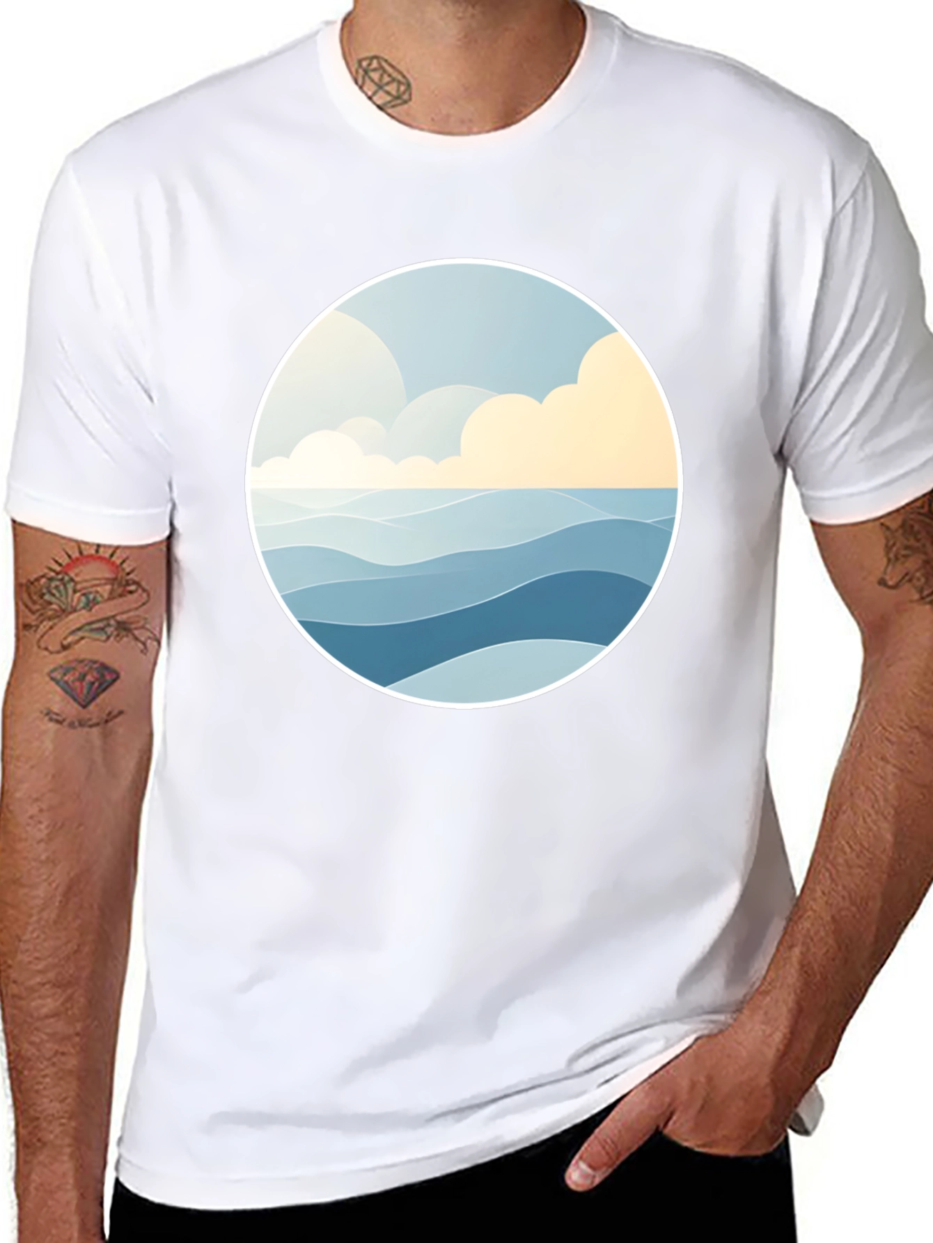Ocean Wave Graphic Tee - Stylish Black Cotton T-Shirt