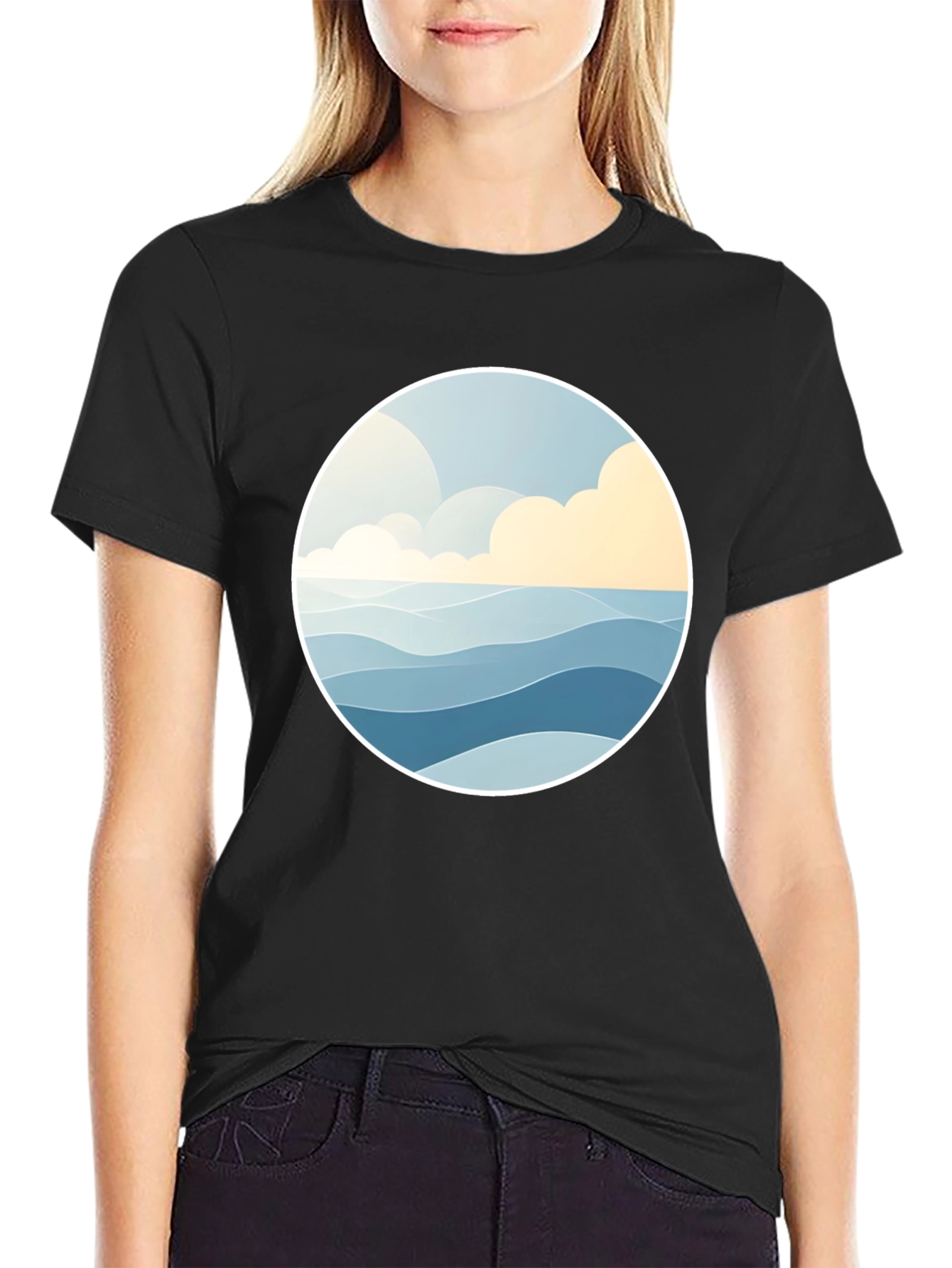 Ocean Wave Graphic Tee - Stylish Black Cotton T-Shirt