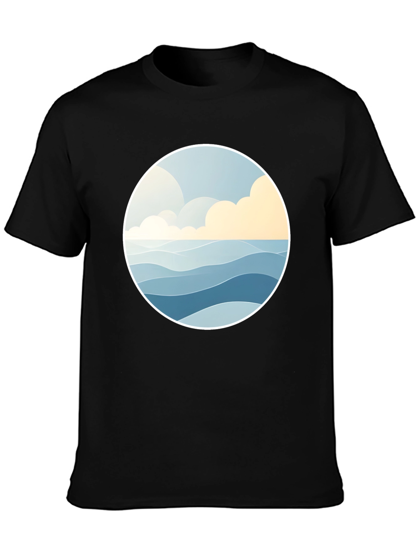 Ocean Wave Graphic Tee - Stylish Black Cotton T-Shirt