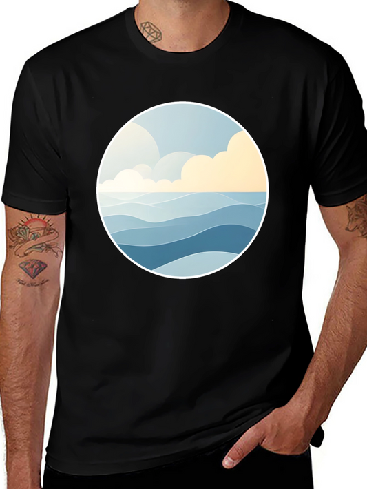 Ocean Wave Graphic Tee - Stylish Black Cotton T-Shirt