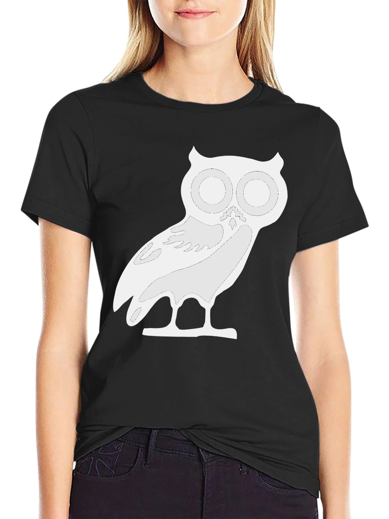 Owl Graphic T-Shirt - Black Cotton Blend Tee