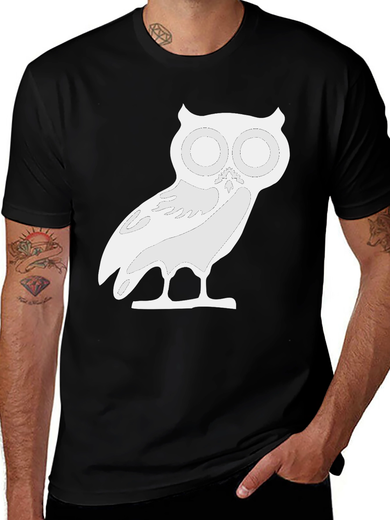 Owl Graphic T-Shirt - Black Cotton Blend Tee