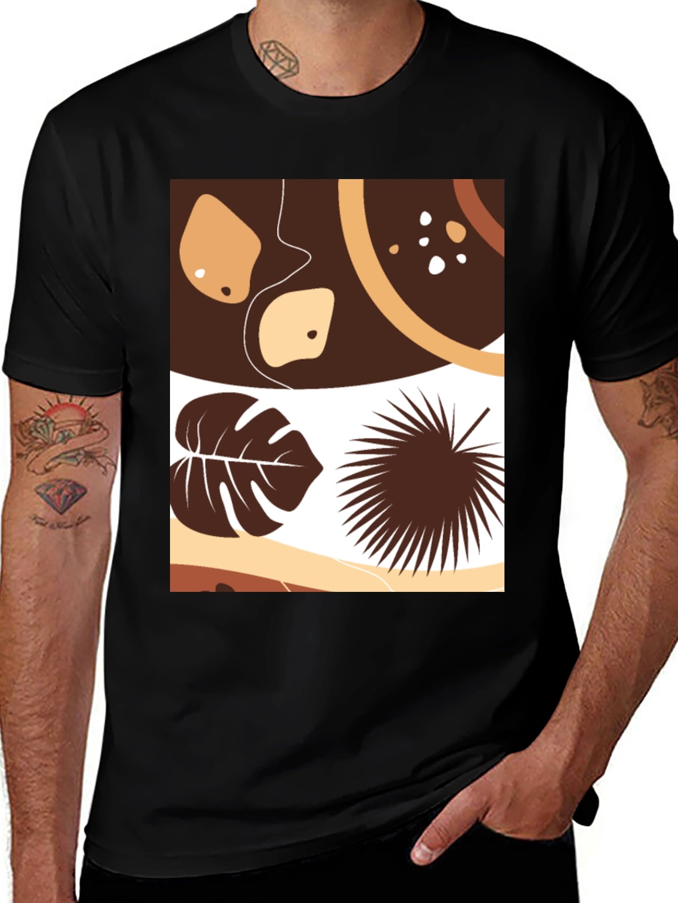 Modern Tropical Leaves Graphic Black Tee