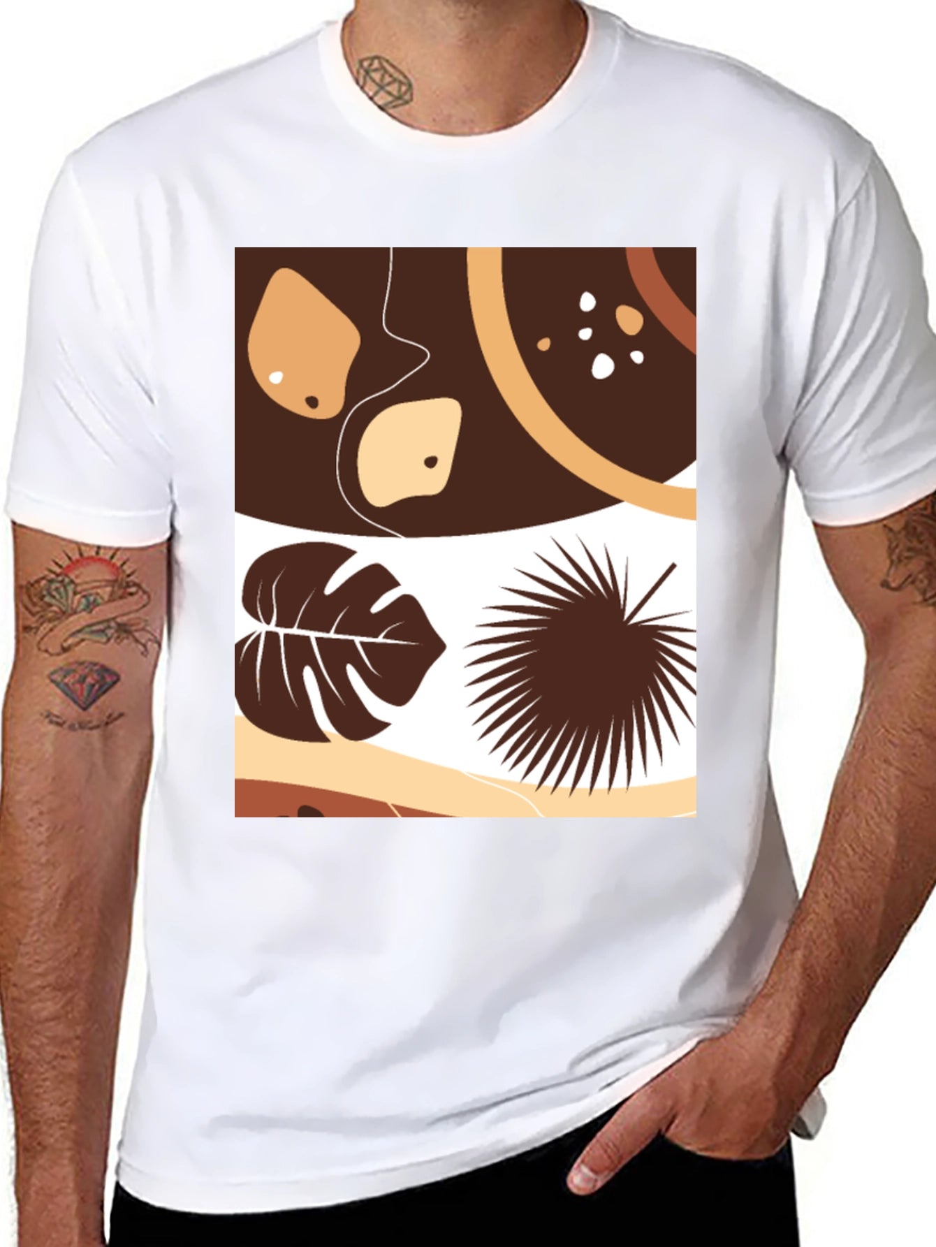 Modern Tropical Leaves Graphic Black Tee
