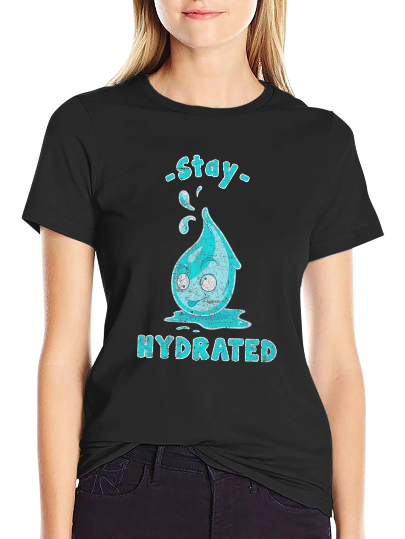 Stay Hydrated Cartoon Waterdrop Graphic T-Shirt