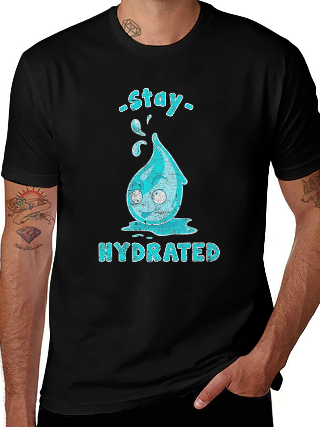 Stay Hydrated Cartoon Waterdrop Graphic T-Shirt