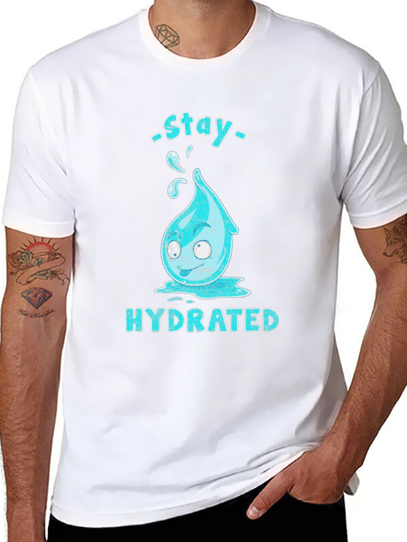 Stay Hydrated Cartoon Waterdrop Graphic T-Shirt