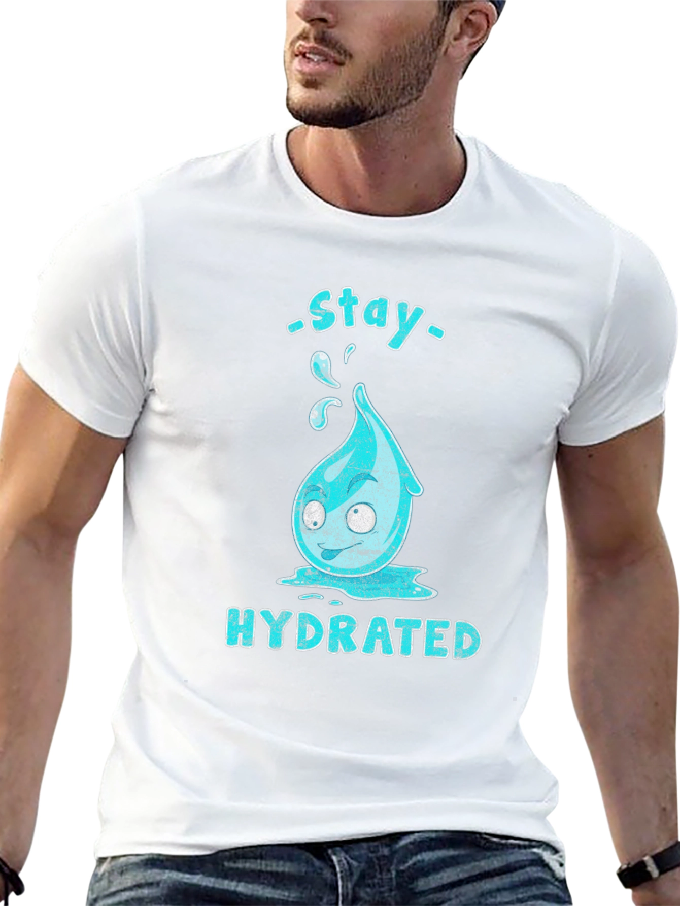 Stay Hydrated Cartoon Waterdrop Graphic T-Shirt