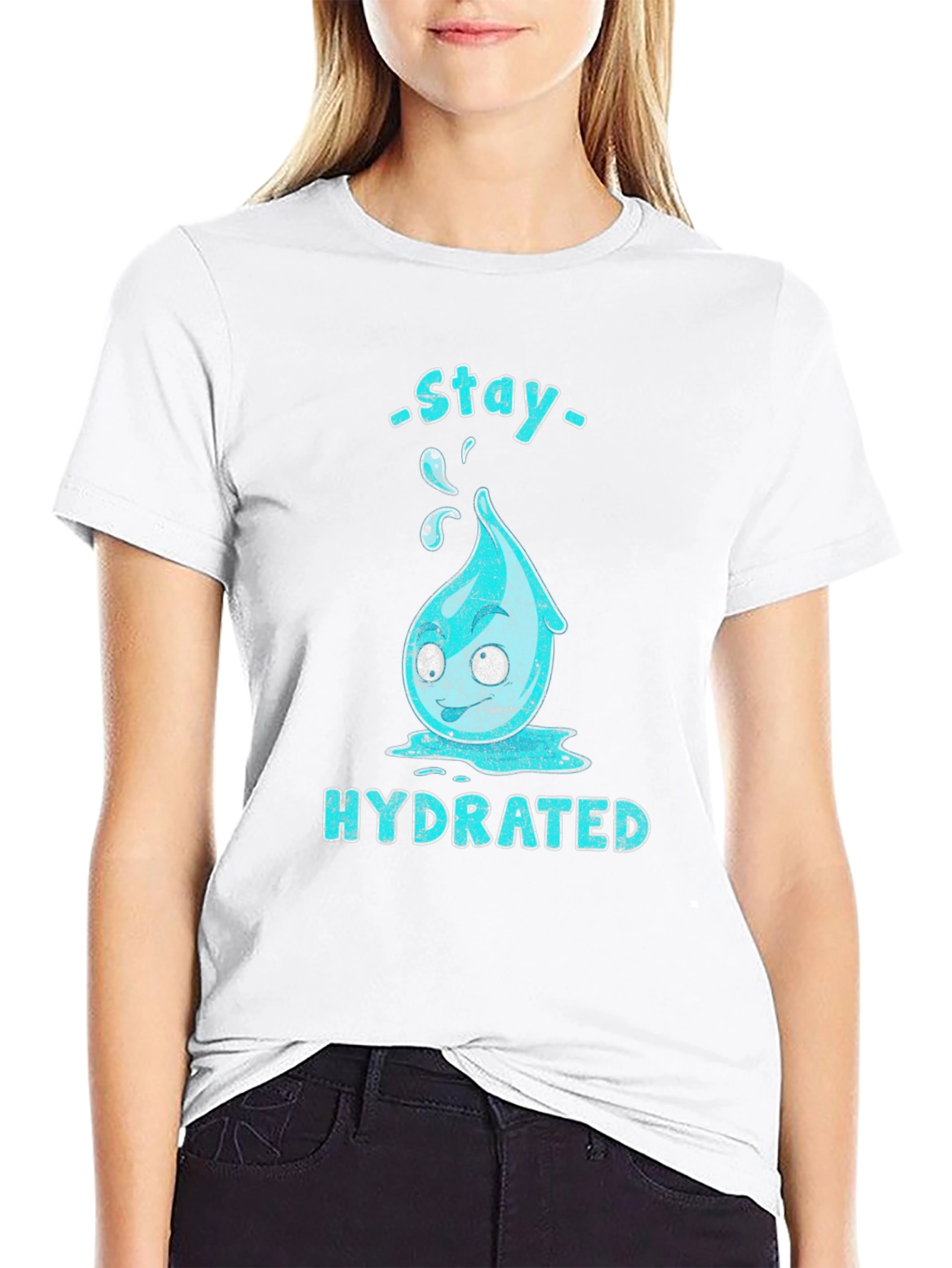 Stay Hydrated Cartoon Waterdrop Graphic T-Shirt