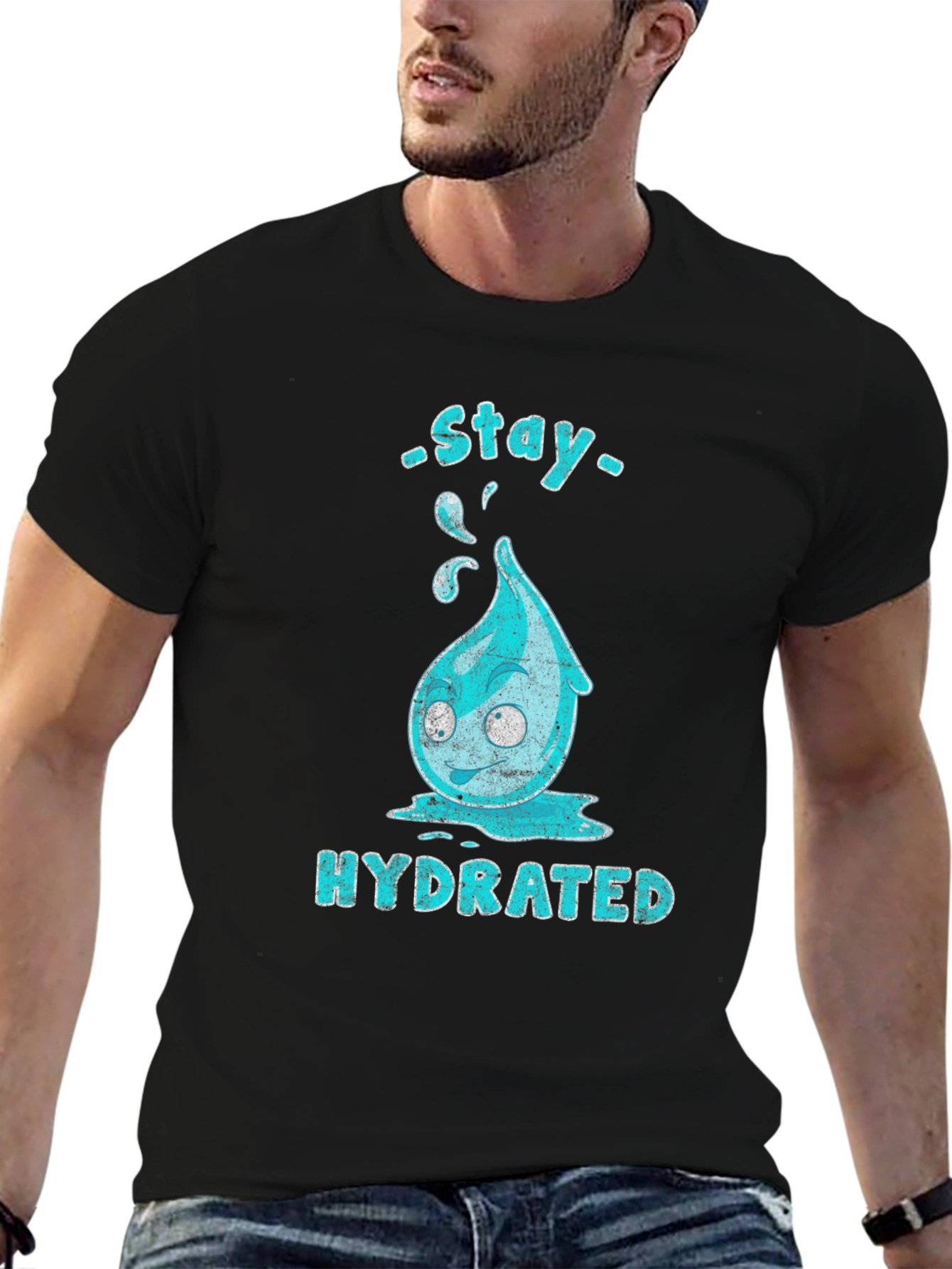 Stay Hydrated Cartoon Waterdrop Graphic T-Shirt