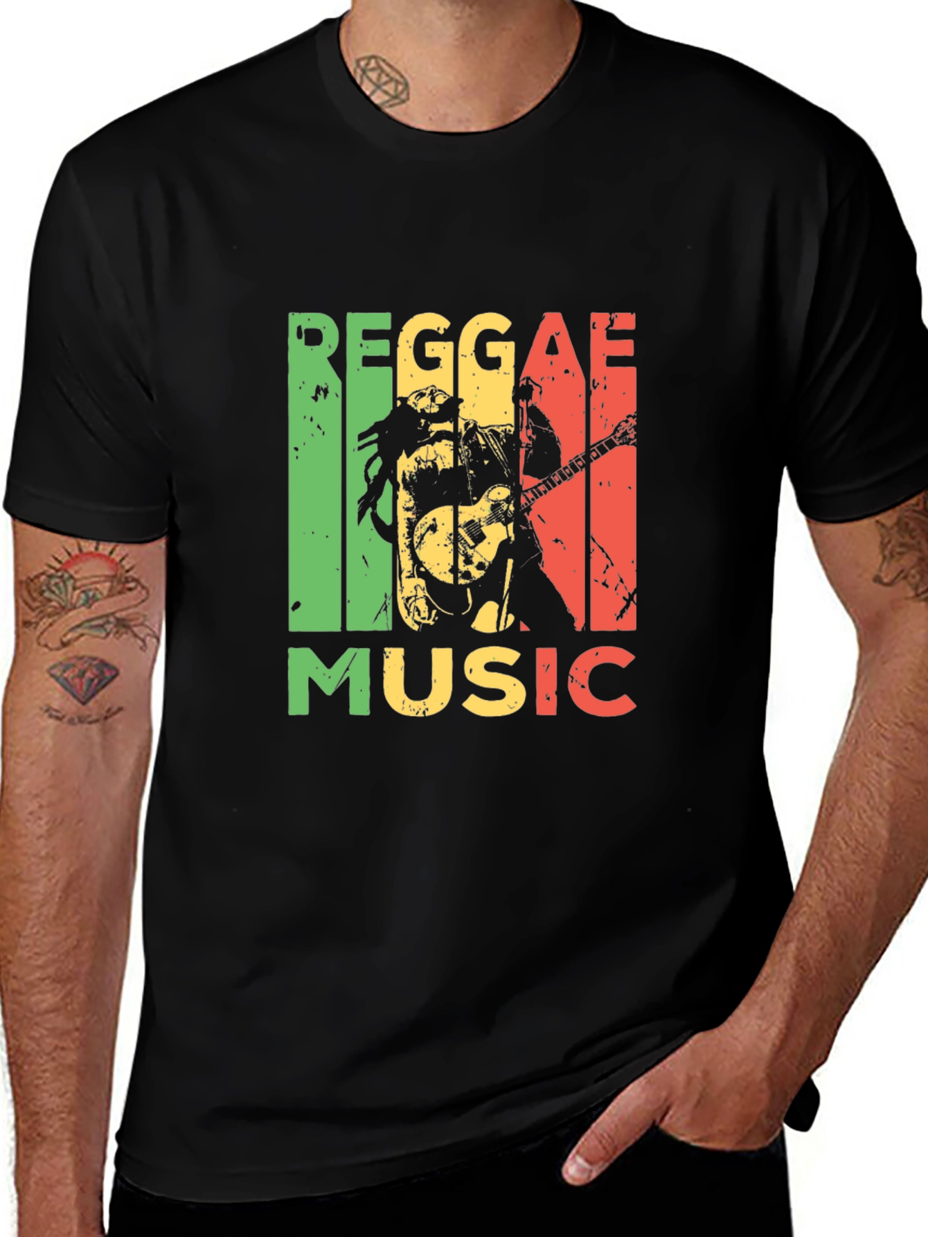 Reggae Music Graphic Tee - Black Cotton T-Shirt