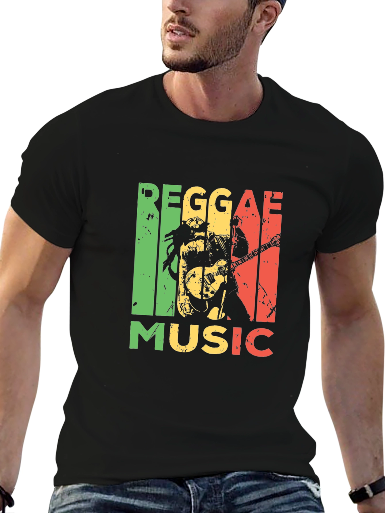 Reggae Music Graphic Tee - Black Cotton T-Shirt