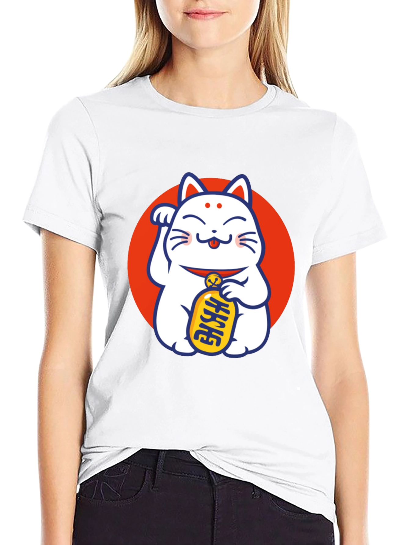 Lucky Cat Graphic T-Shirt - Black