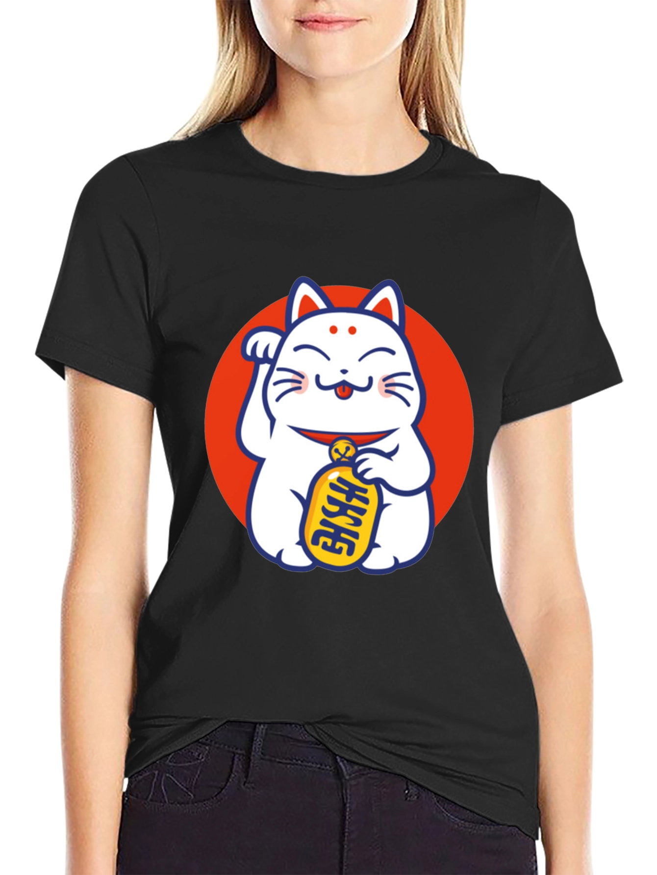 Lucky Cat Graphic T-Shirt - Black