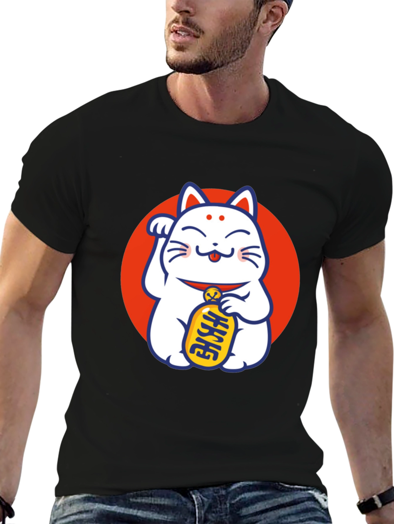 Lucky Cat Graphic T-Shirt - Black