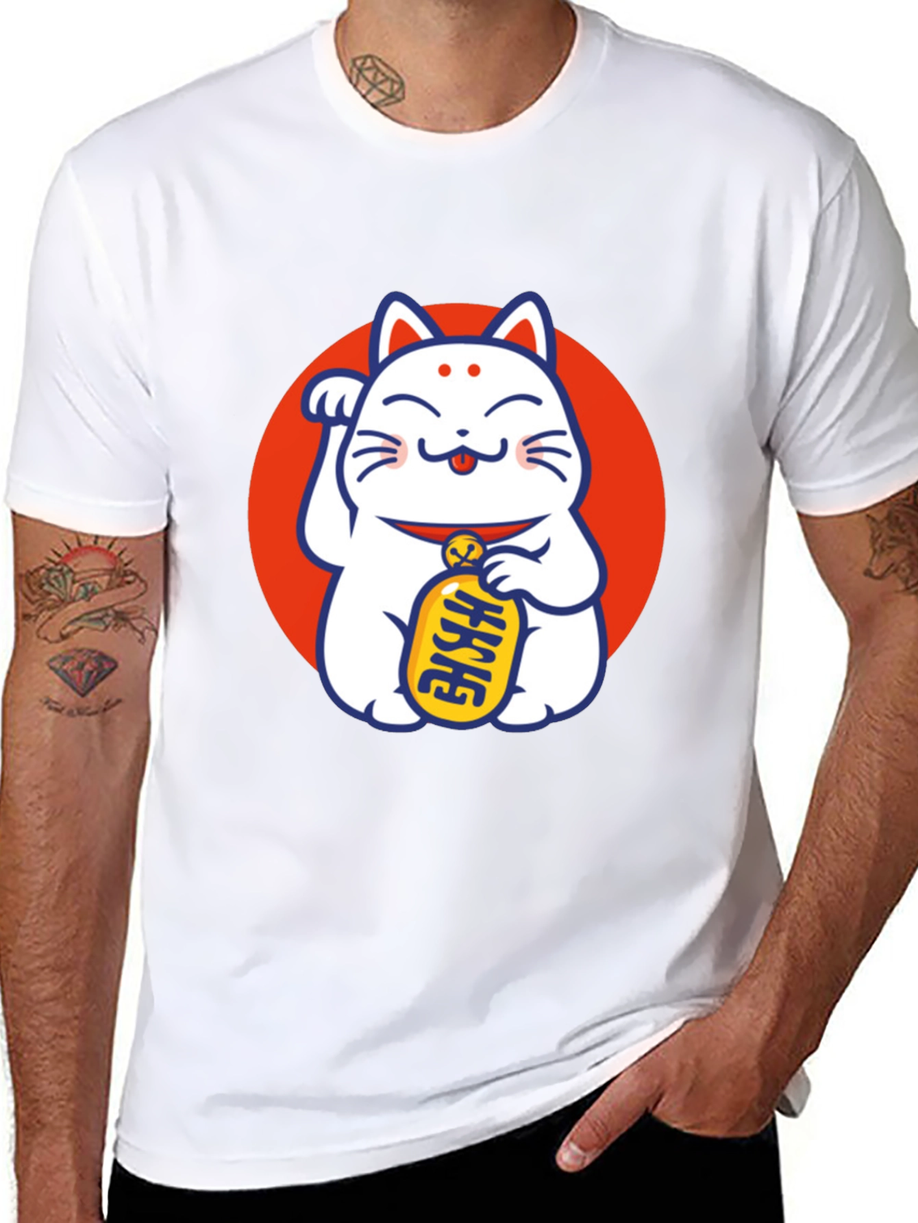 Lucky Cat Graphic T-Shirt - Black