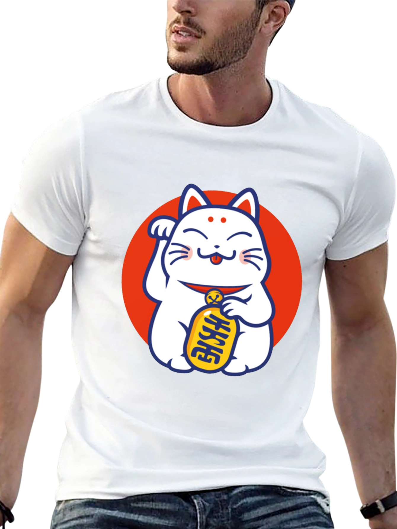 Lucky Cat Graphic T-Shirt - Black