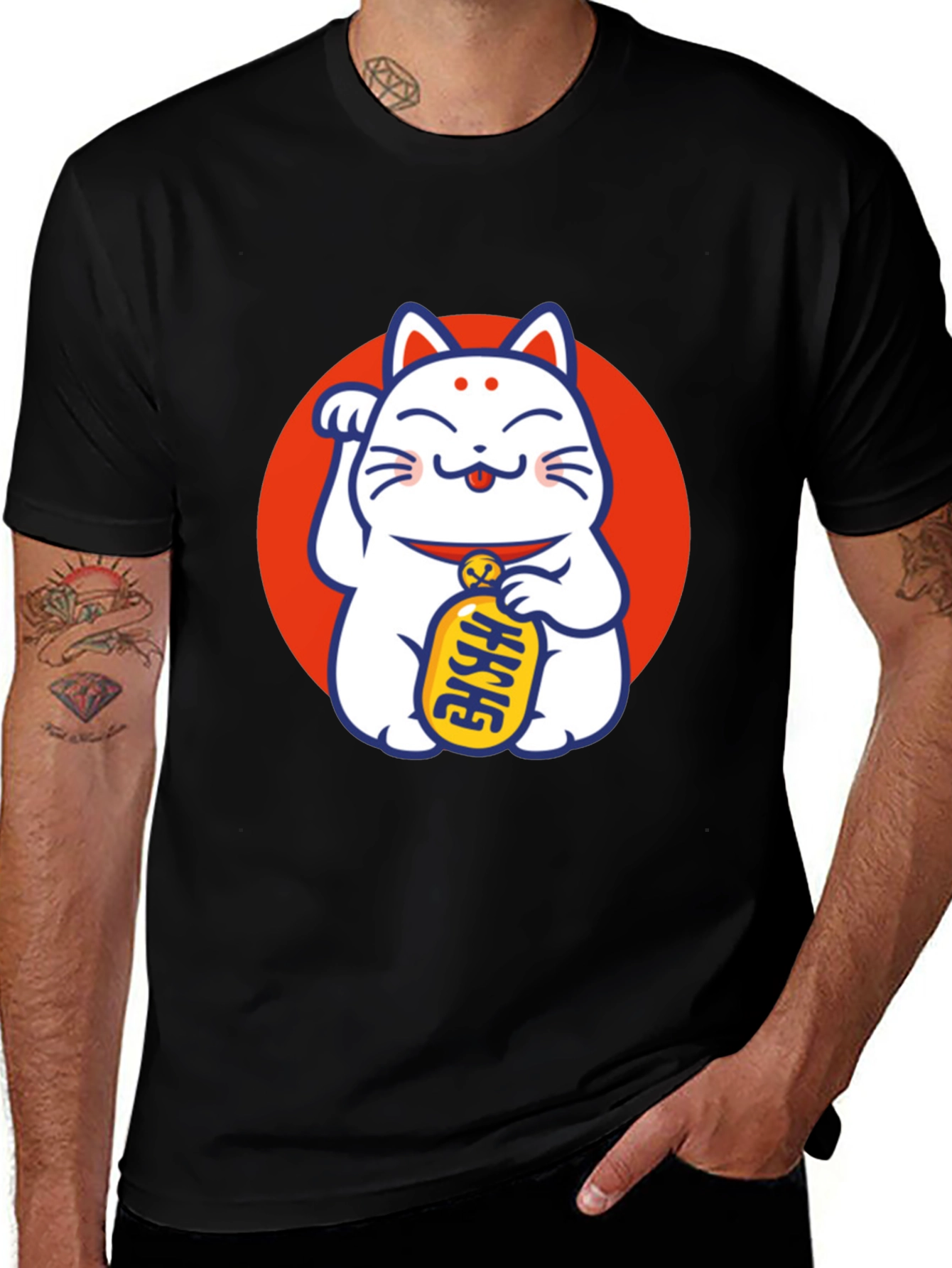 Lucky Cat Graphic T-Shirt - Black