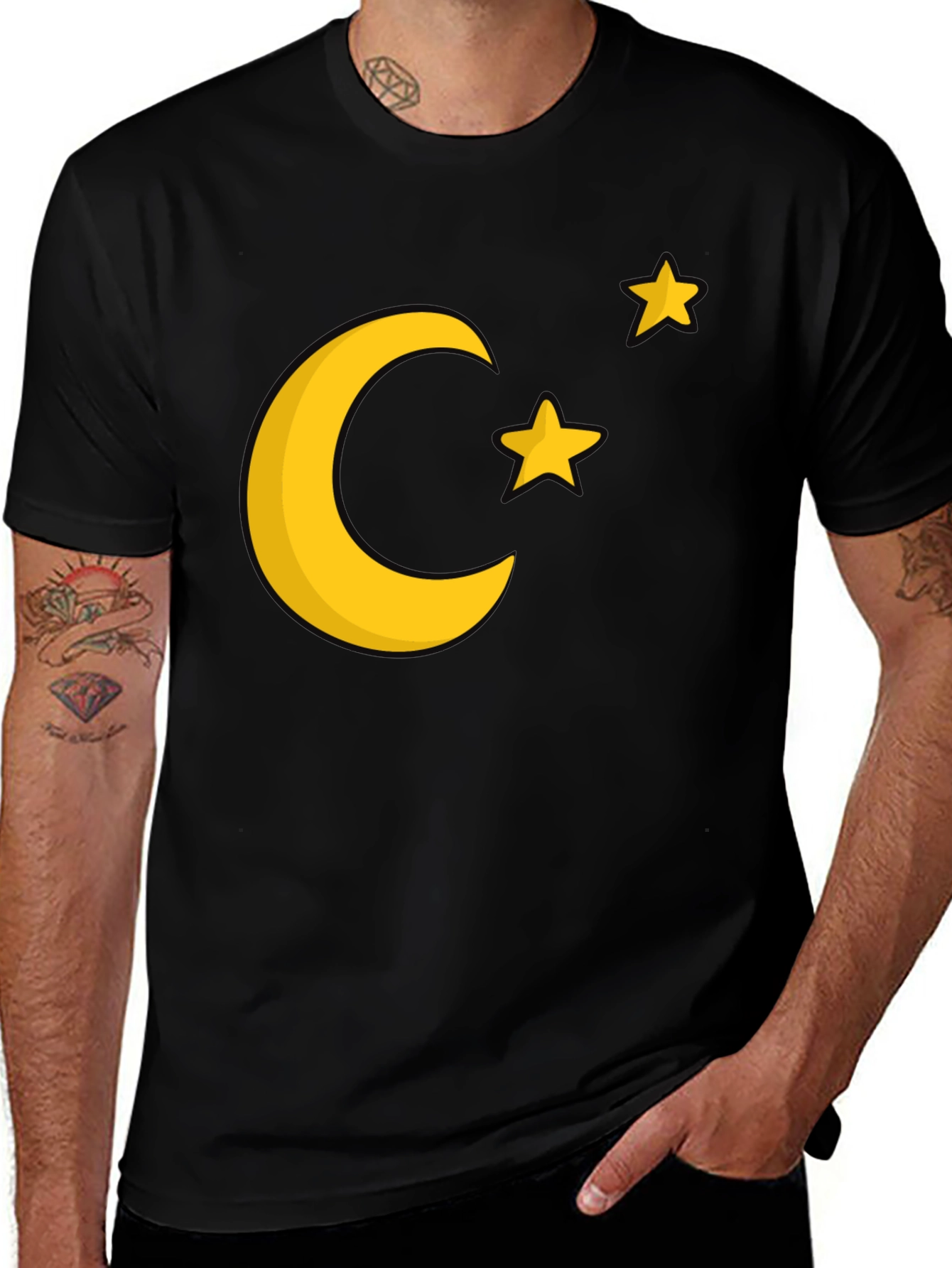Moon & Stars Graphic Tee - Black Cotton Blend