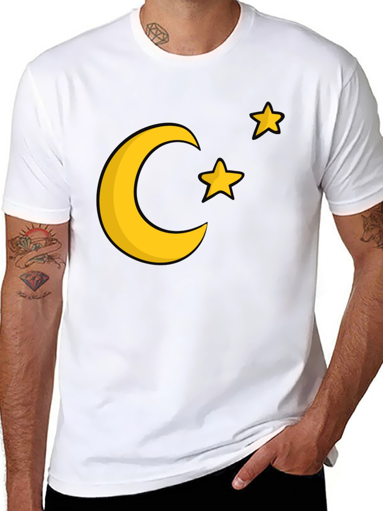 Moon & Stars Graphic Tee - Black Cotton Blend