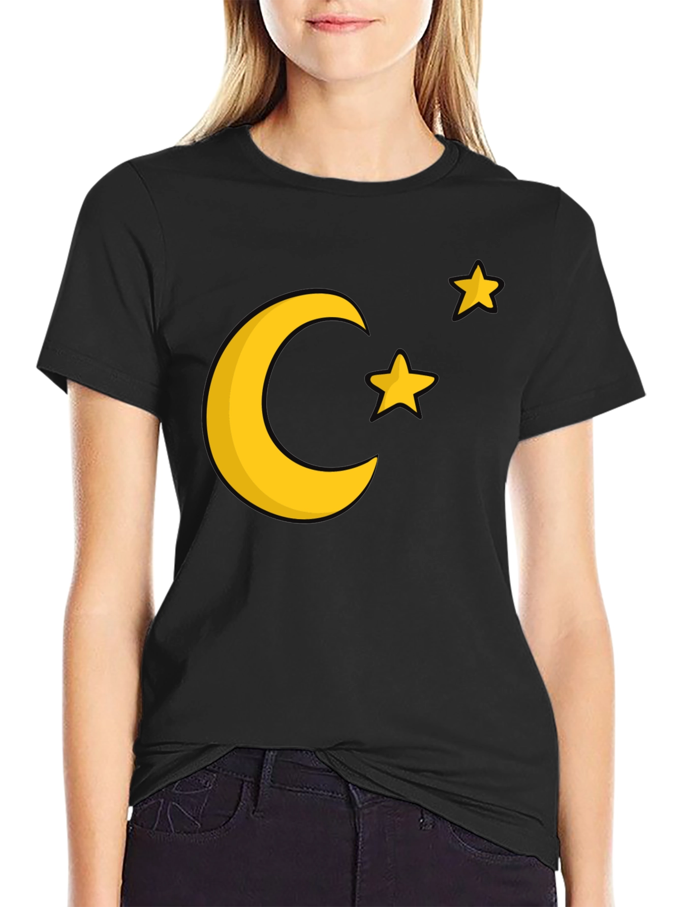 Moon & Stars Graphic Tee - Black Cotton Blend