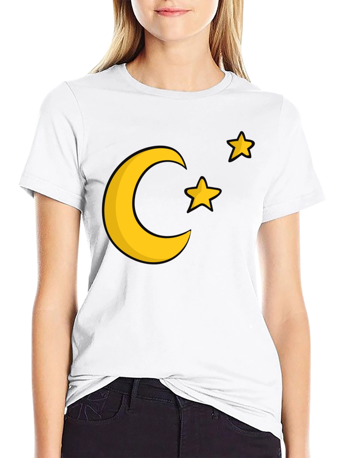 Moon & Stars Graphic Tee - Black Cotton Blend