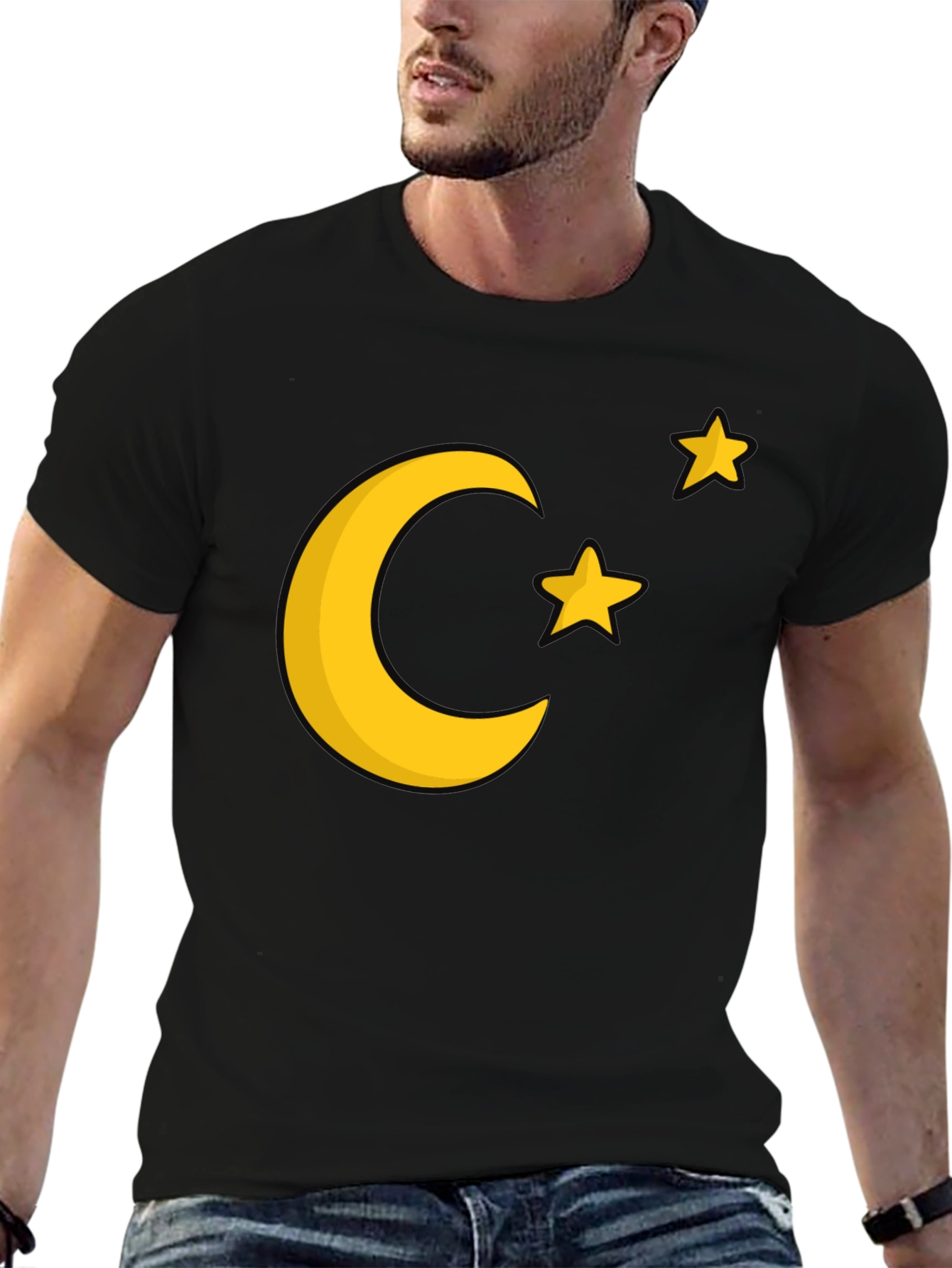 Moon & Stars Graphic Tee - Black Cotton Blend