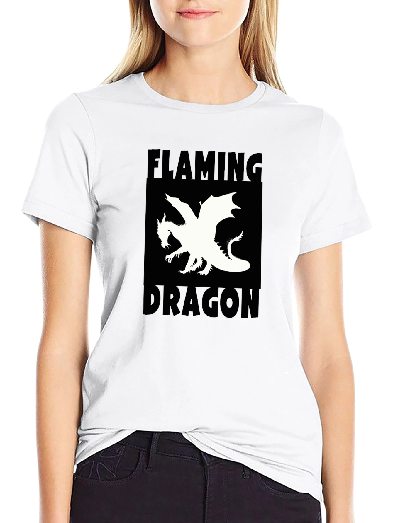 Flaming Dragon Graphic Tee - Black Cotton T-Shirt