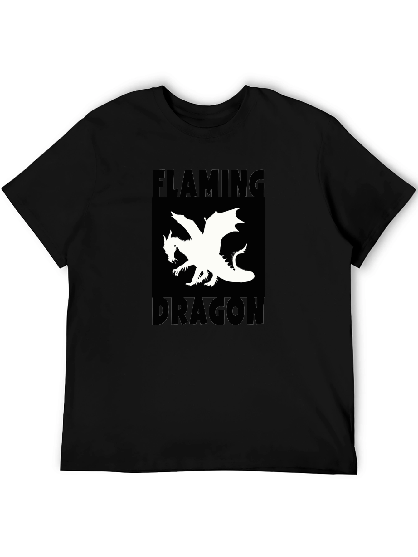Flaming Dragon Graphic Tee - Black Cotton T-Shirt