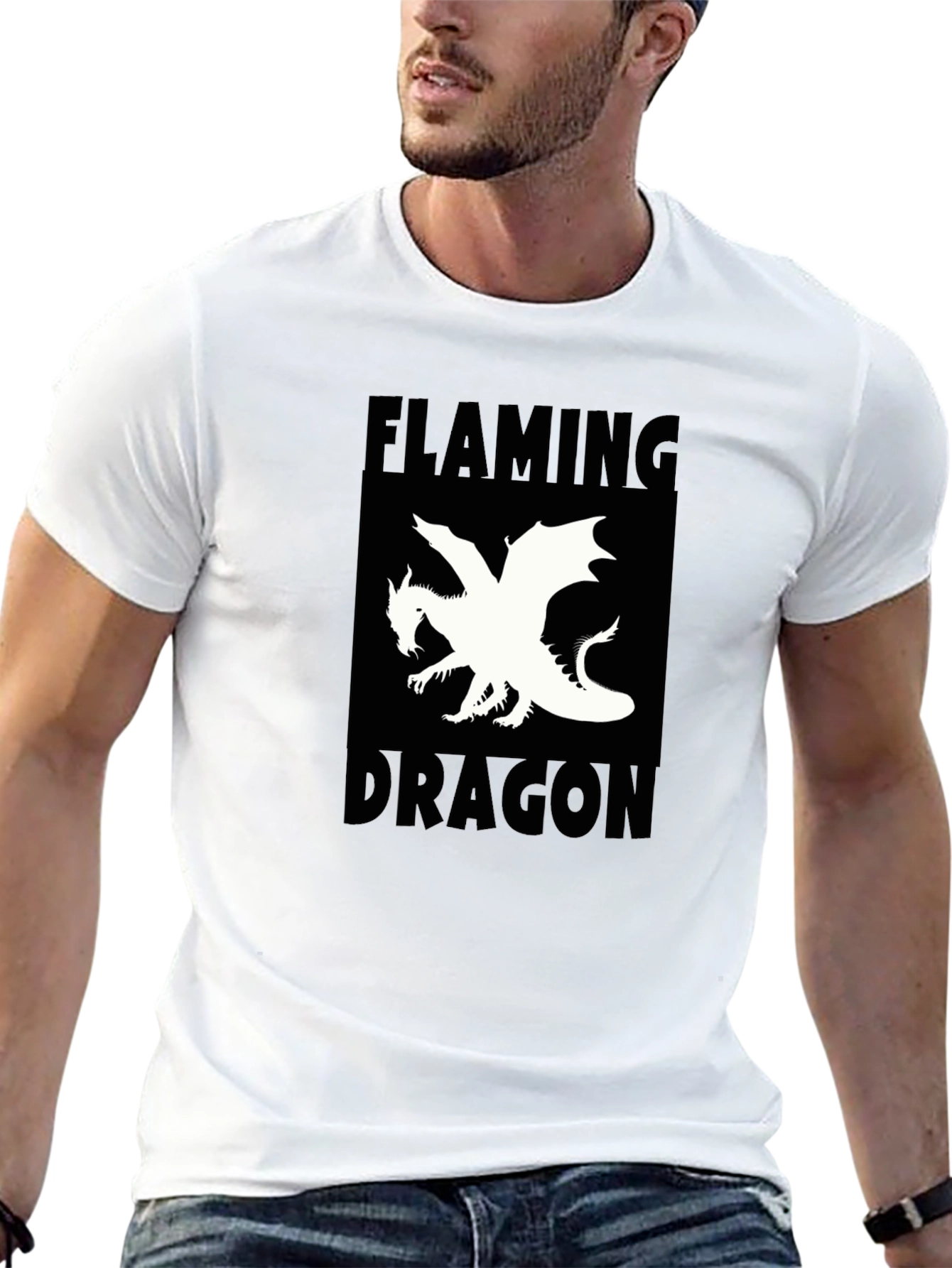 Flaming Dragon Graphic Tee - Black Cotton T-Shirt