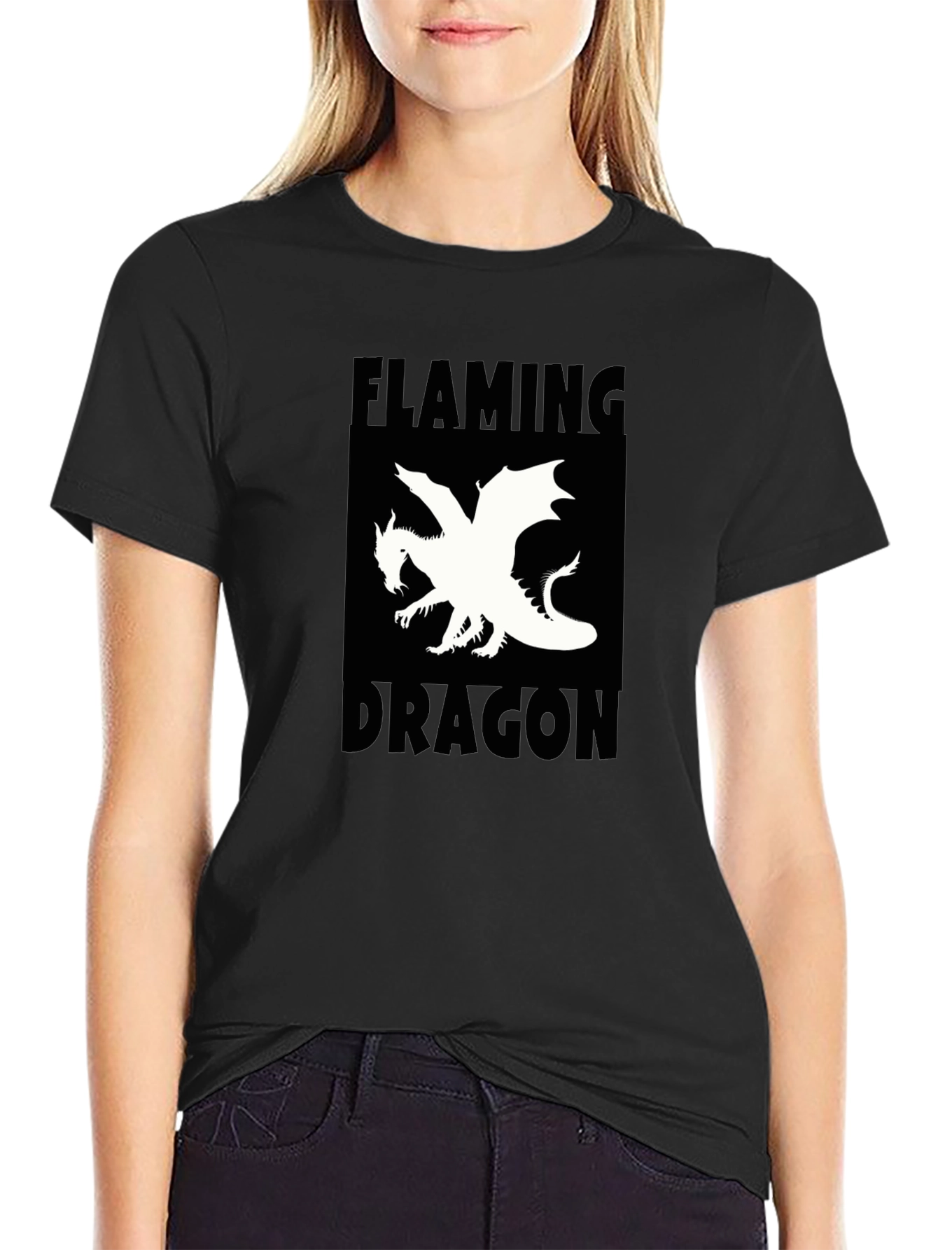 Flaming Dragon Graphic Tee - Black Cotton T-Shirt