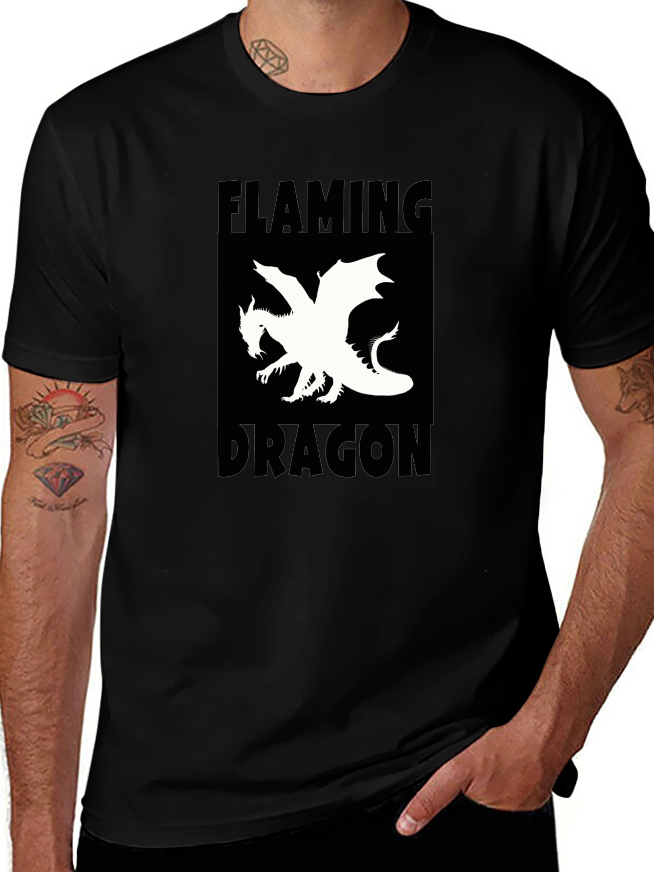 Flaming Dragon Graphic Tee - Black Cotton T-Shirt