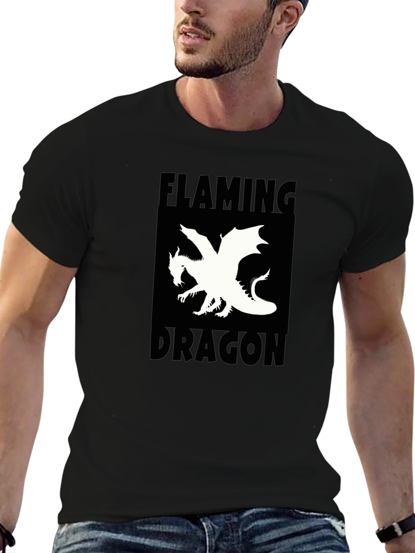 Flaming Dragon Graphic Tee - Black Cotton T-Shirt