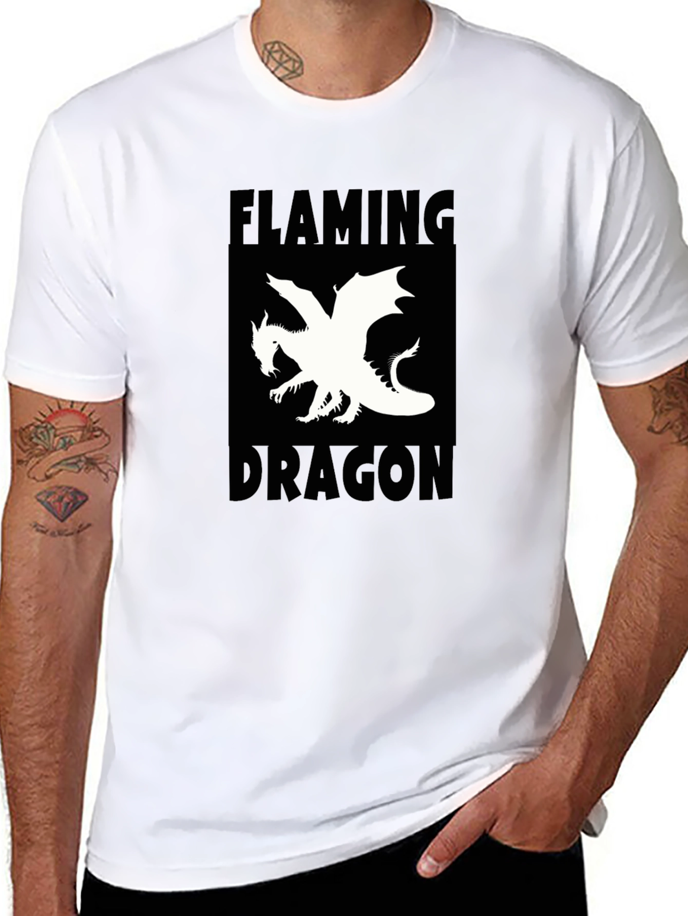 Flaming Dragon Graphic Tee - Black Cotton T-Shirt