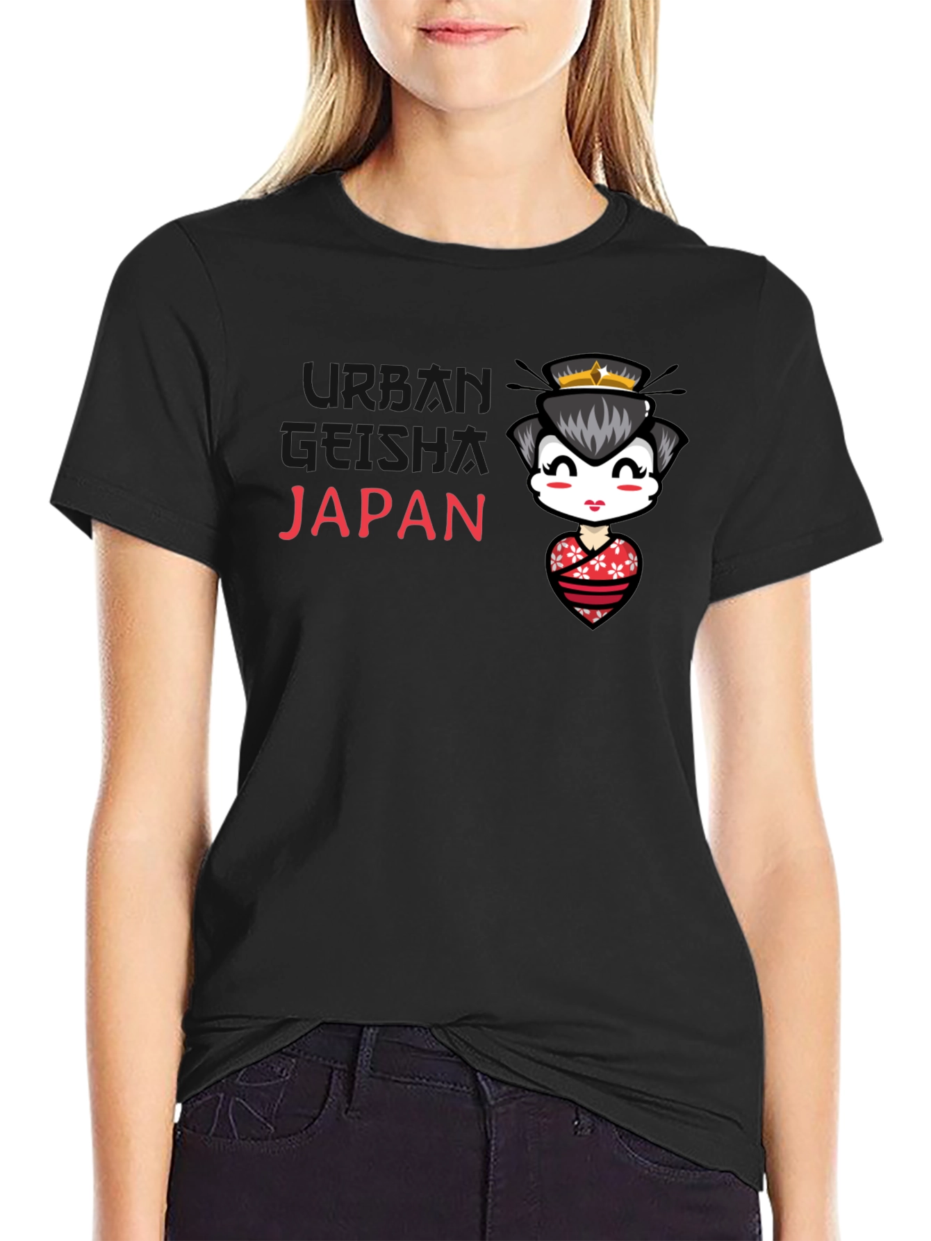 Japan Geisha Graphic Black Tee