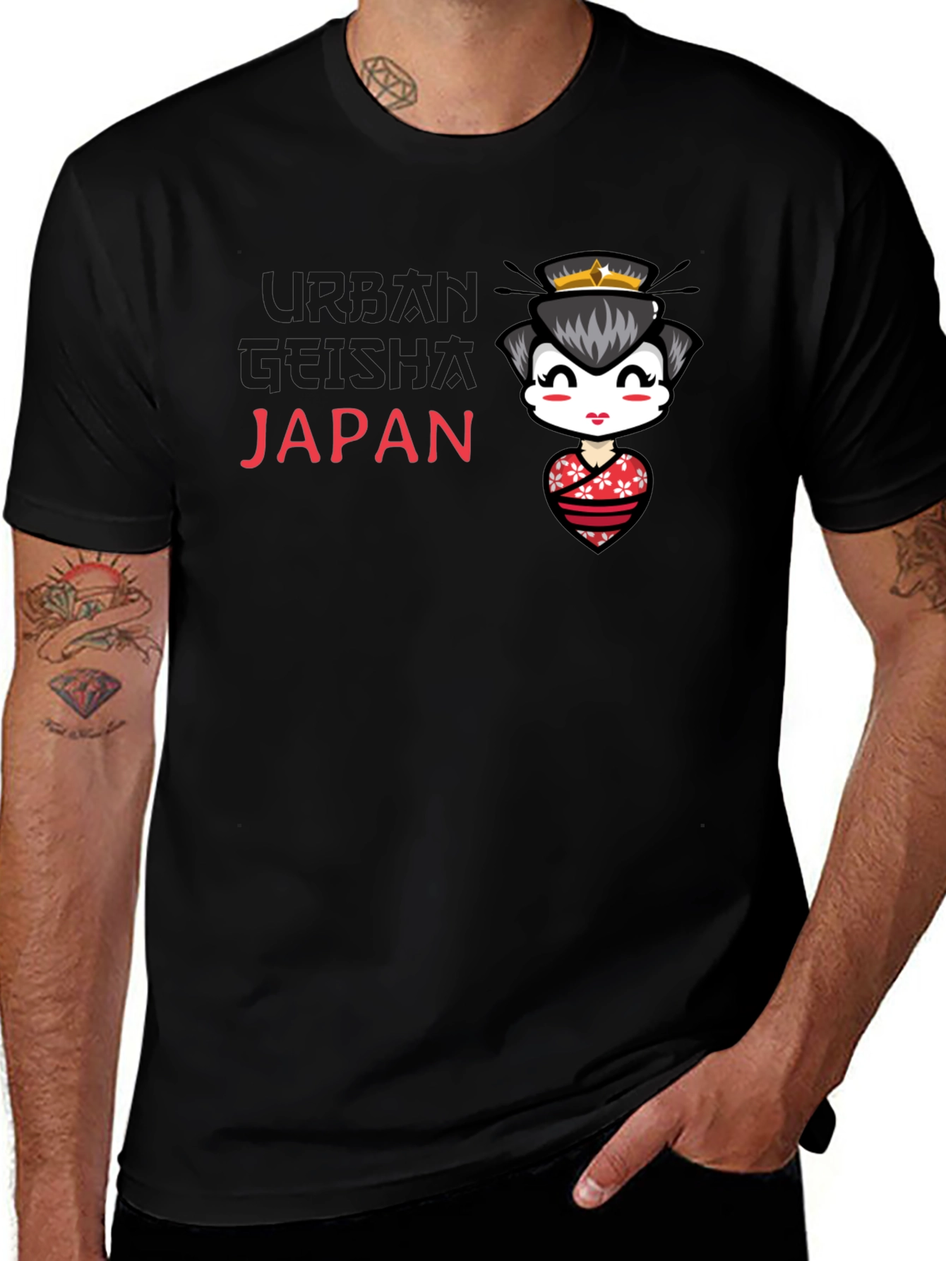 Japan Geisha Graphic Black Tee