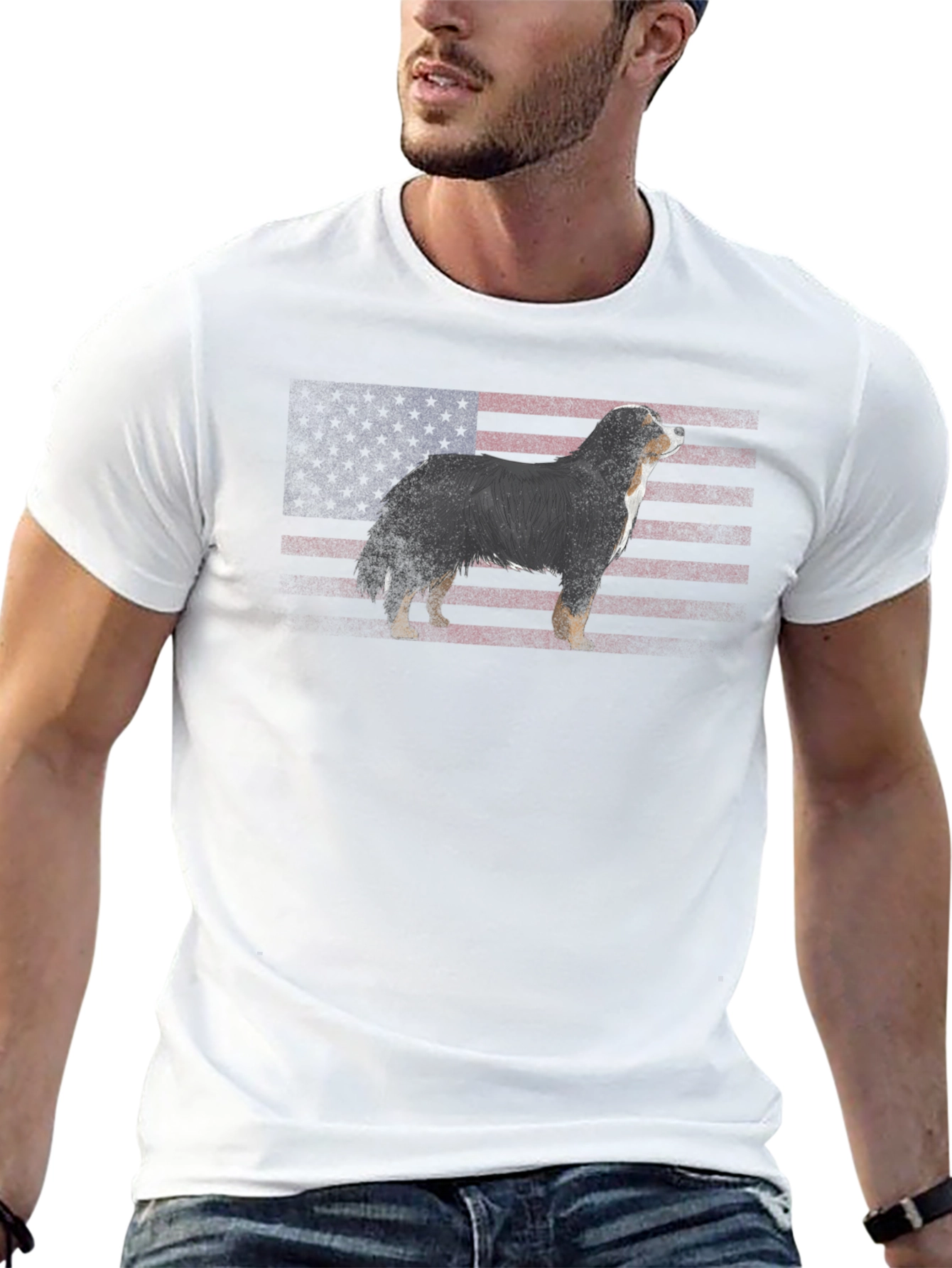 American Flag Dog Graphic T-Shirt