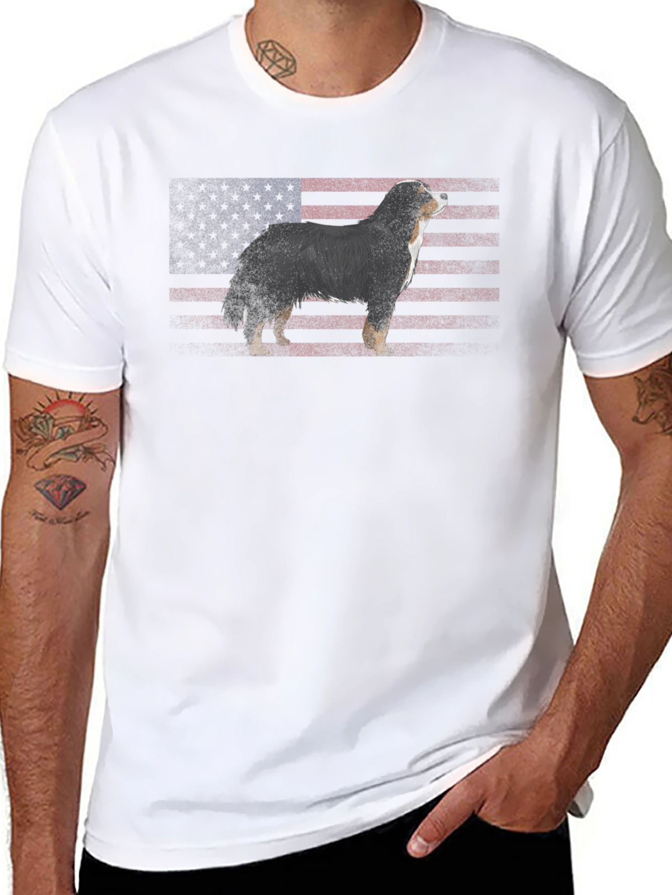 American Flag Dog Graphic T-Shirt