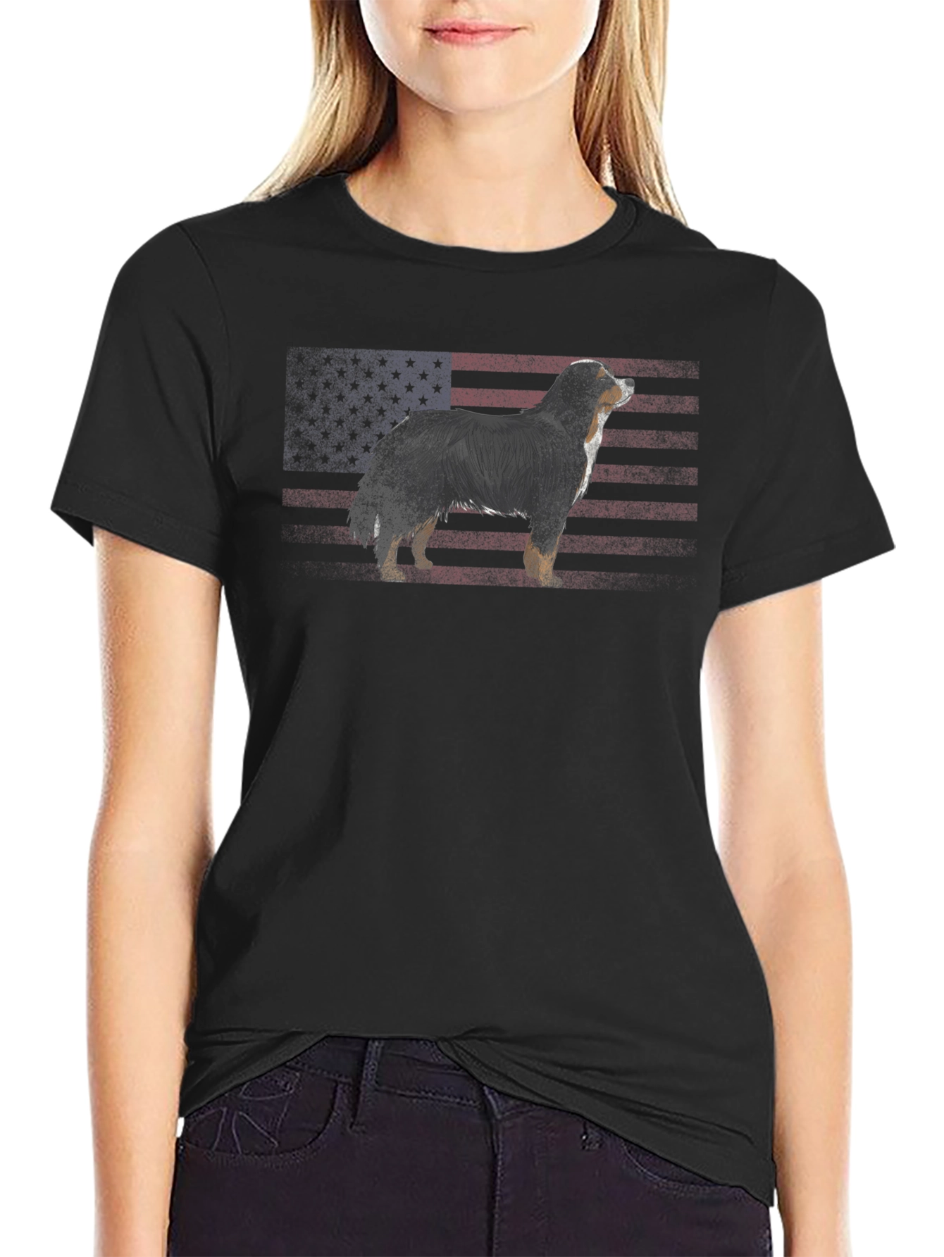 American Flag Dog Graphic T-Shirt