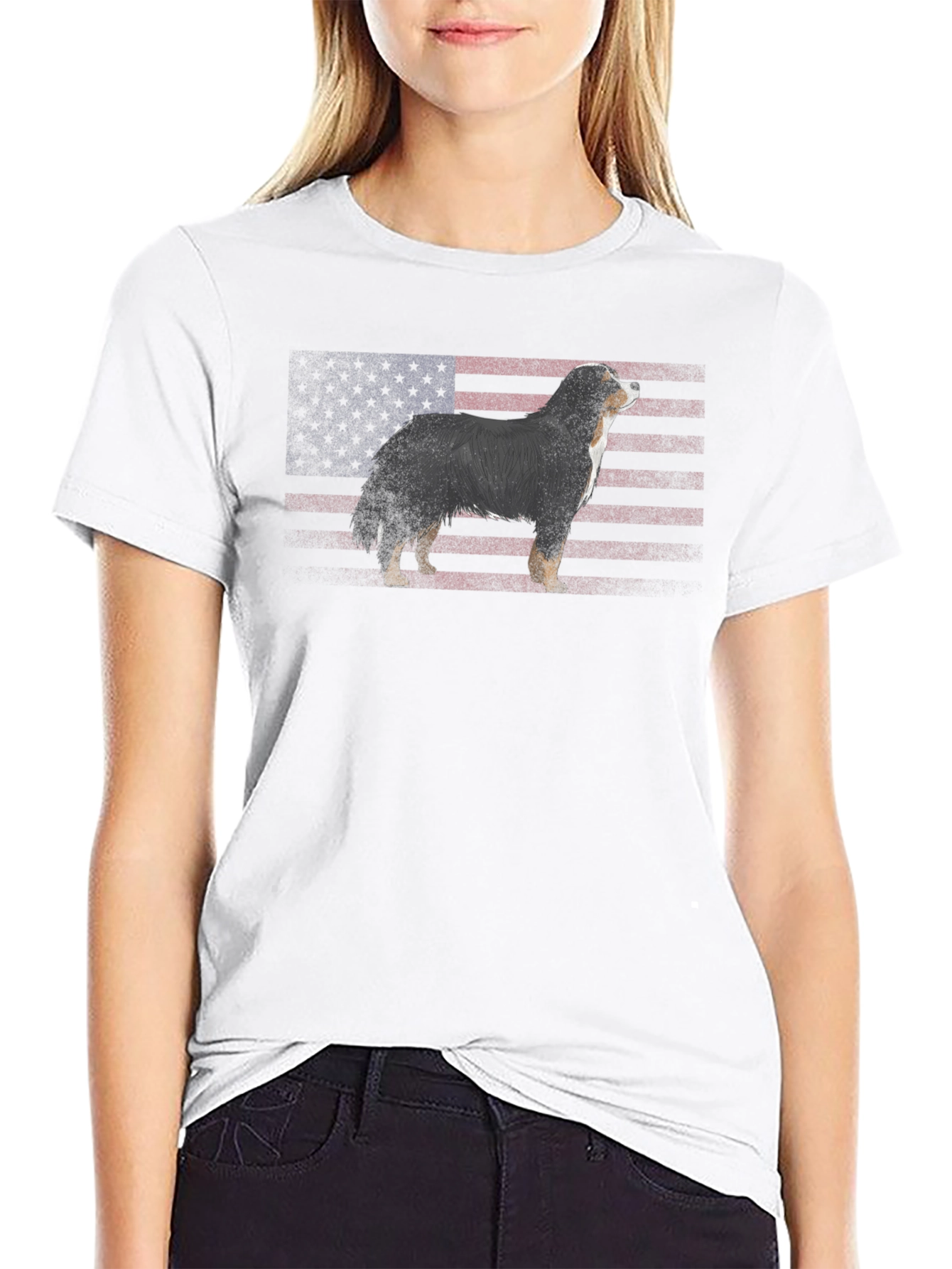 American Flag Dog Graphic T-Shirt