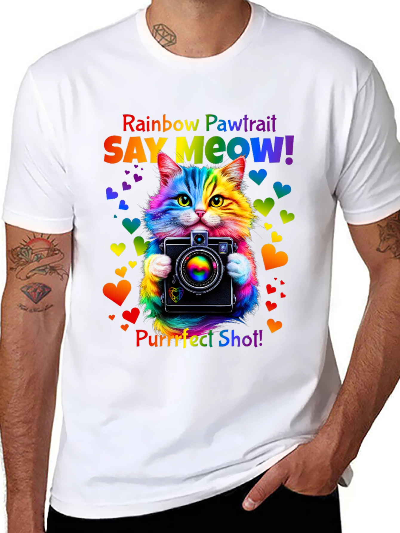Rainbow Pawtrait Cat T-Shirt