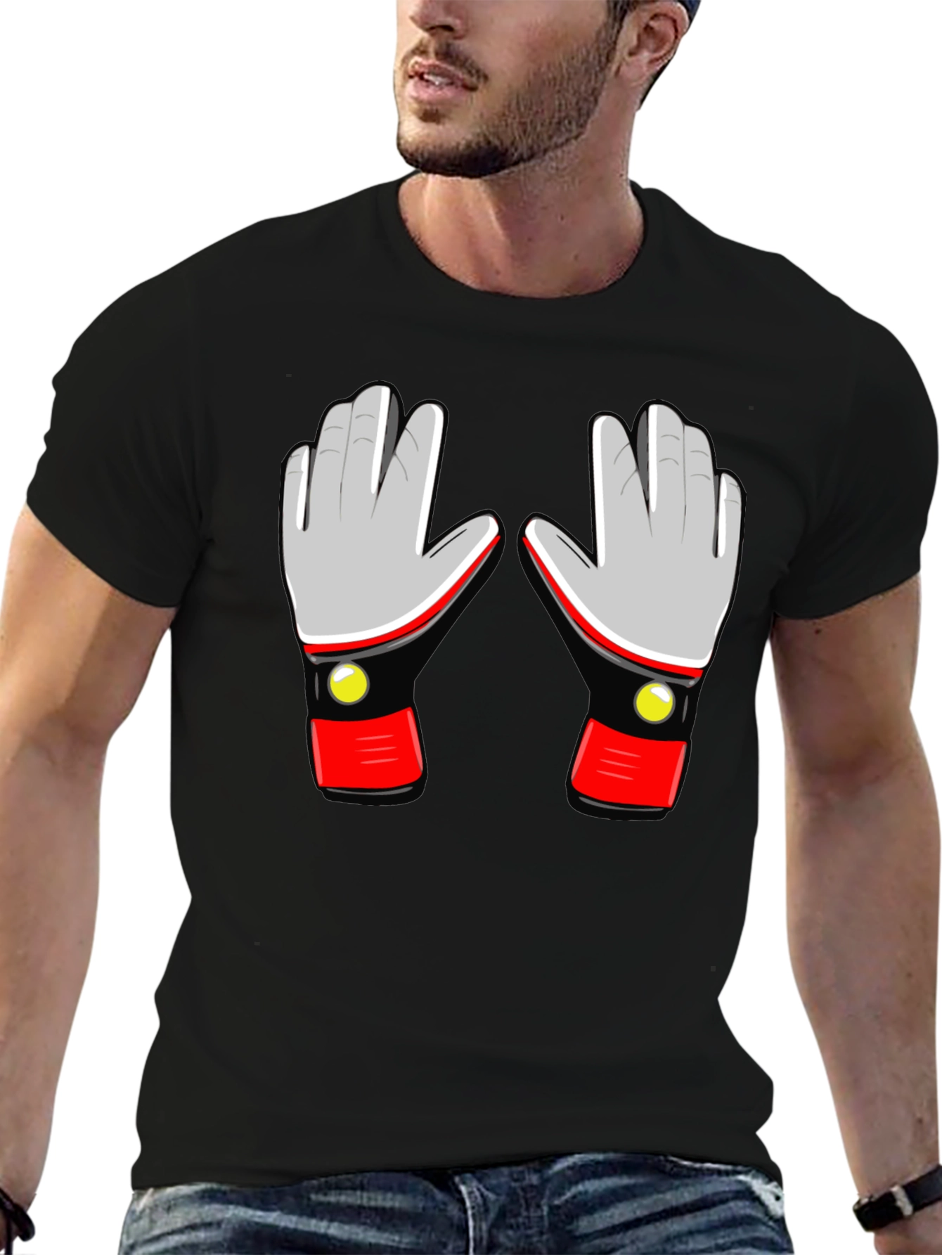 Retro Robot Gloves Graphic T-Shirt - Black