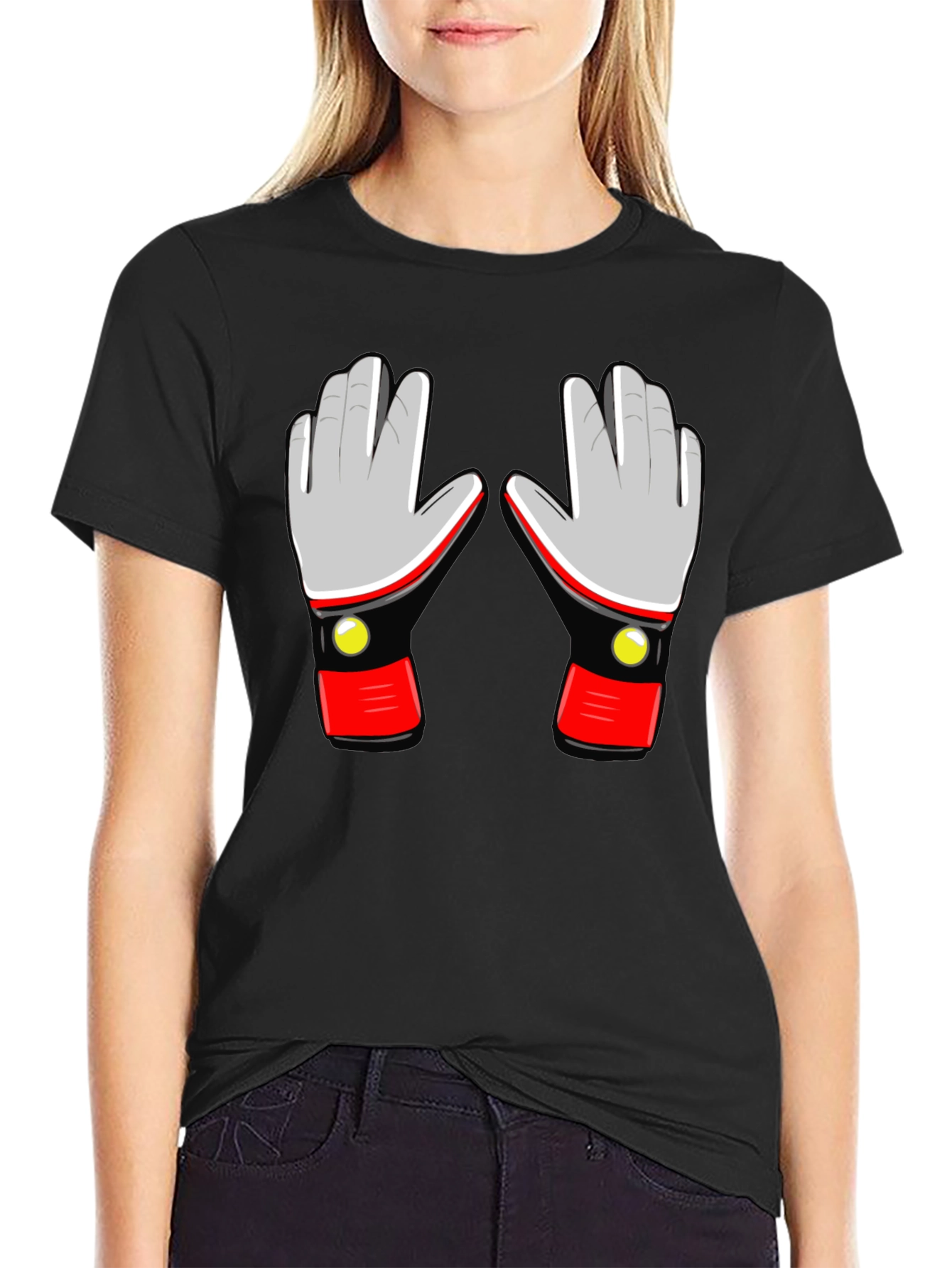 Retro Robot Gloves Graphic T-Shirt - Black