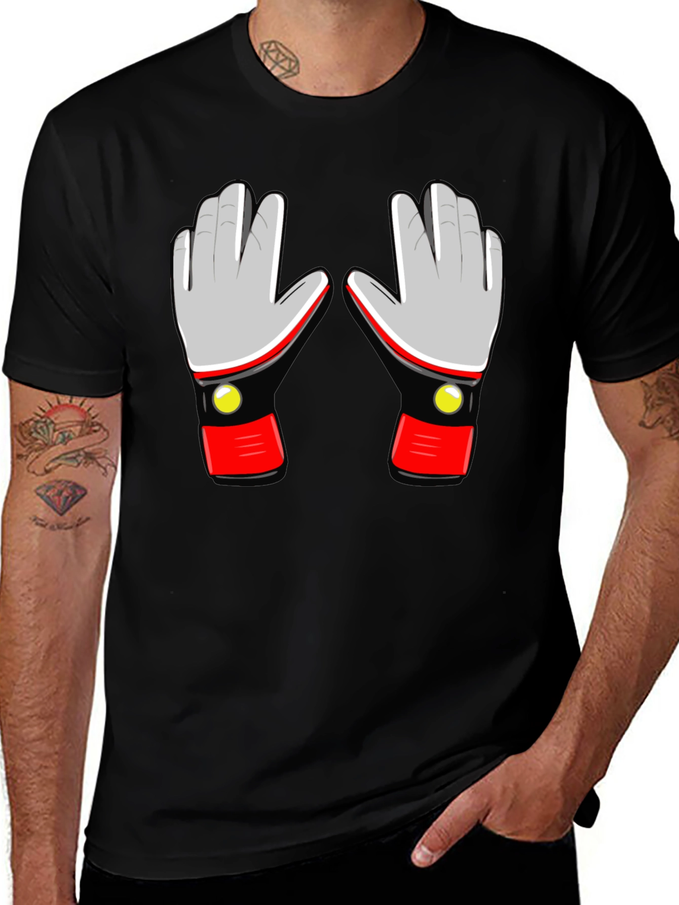Retro Robot Gloves Graphic T-Shirt - Black
