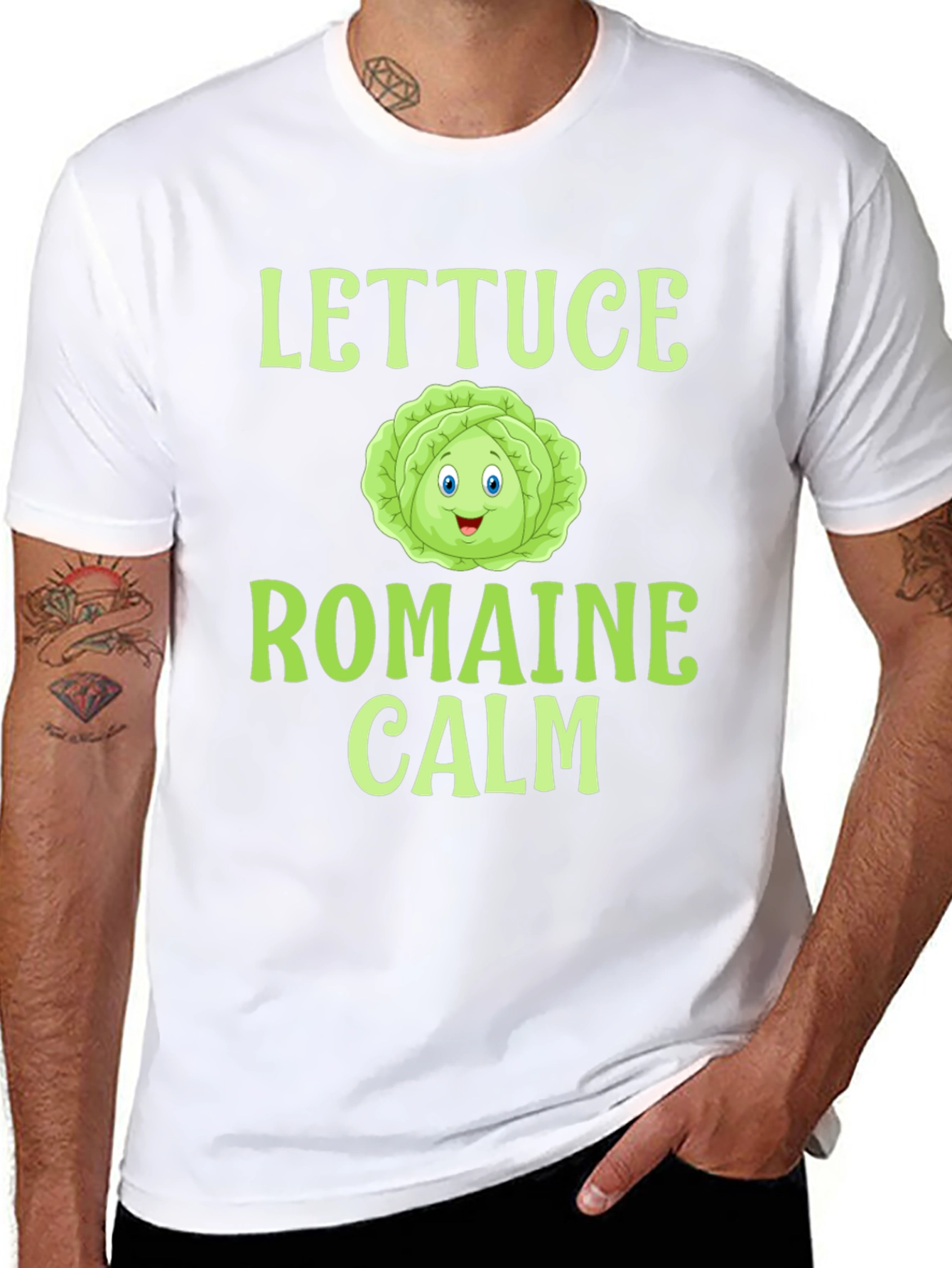 Lettuce Romaine Calm T-Shirt - Funny Food Pun Tee