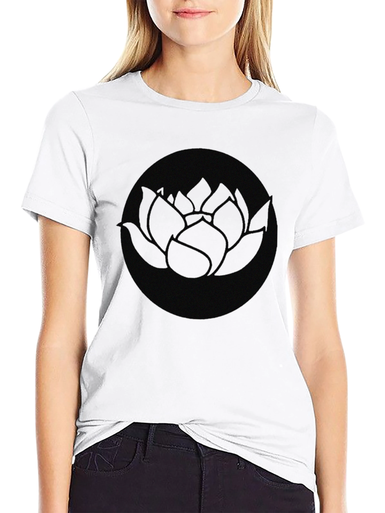 Lotus Circle Graphic Black T-Shirt