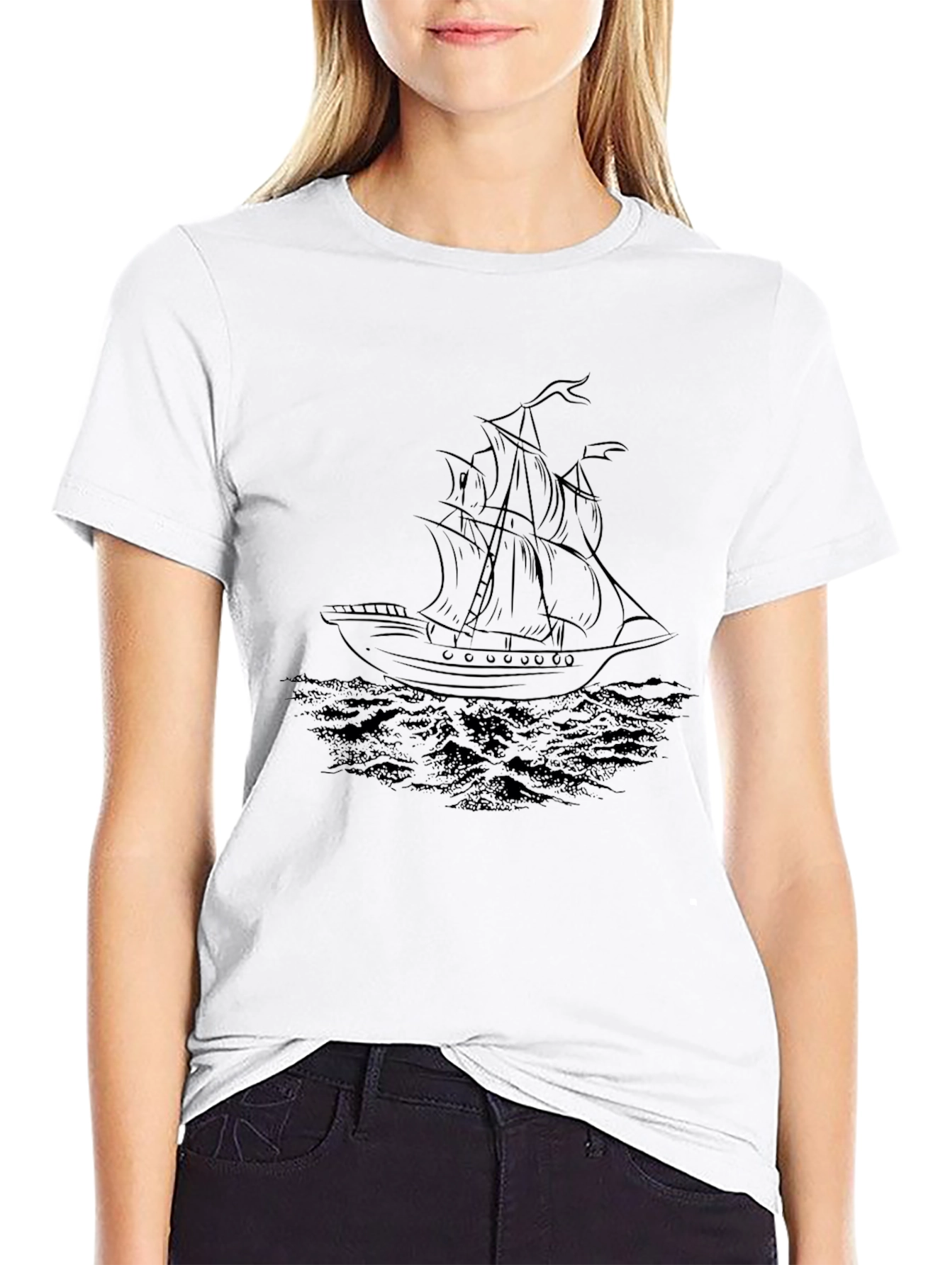 Nautical Black T-Shirt - Ship Graphic Tee
